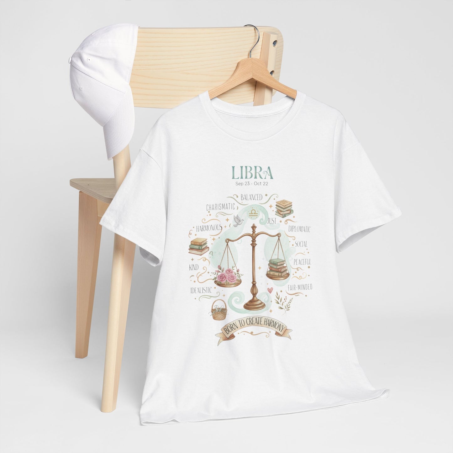 Libra Zodiac T-Shirt, Celestial Scales Shirt, Harmony and Balance Astrology Tee, Born to Create Harmony, Air Sign Gift for Her, Floral Libra Design