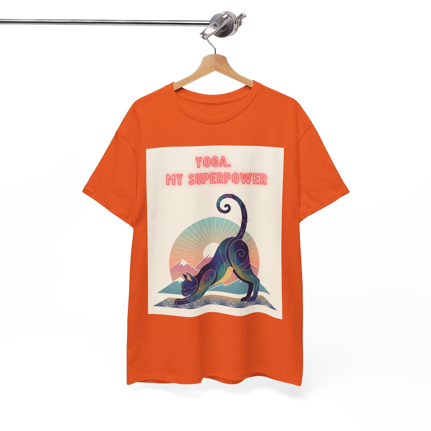 Yoga My Superpower T-Shirt — Vintage Sunset Downward Cat Tee