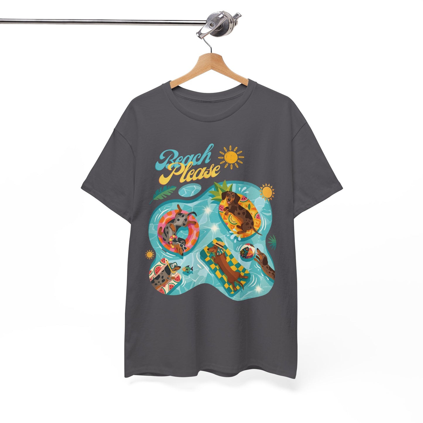 Unisex Beach Please Dachshund T-Shirt, Funny Weiner Dog Summer Shirt, Doxie Pool Party Tee, Cute Dog Lover Gift, Summer Vacation Top, Sausage Dog Graphic Tee