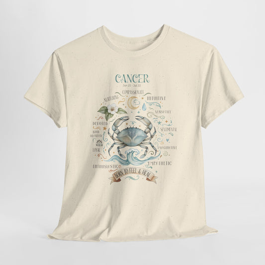 Cancer Zodiac T-Shirt, Celestial Crab Watercolor Shirt, Astrological Birthday Gift for Women, Moon Child Apparel, Born to Feel and Heal, Spiritual Cancer Sign Tee