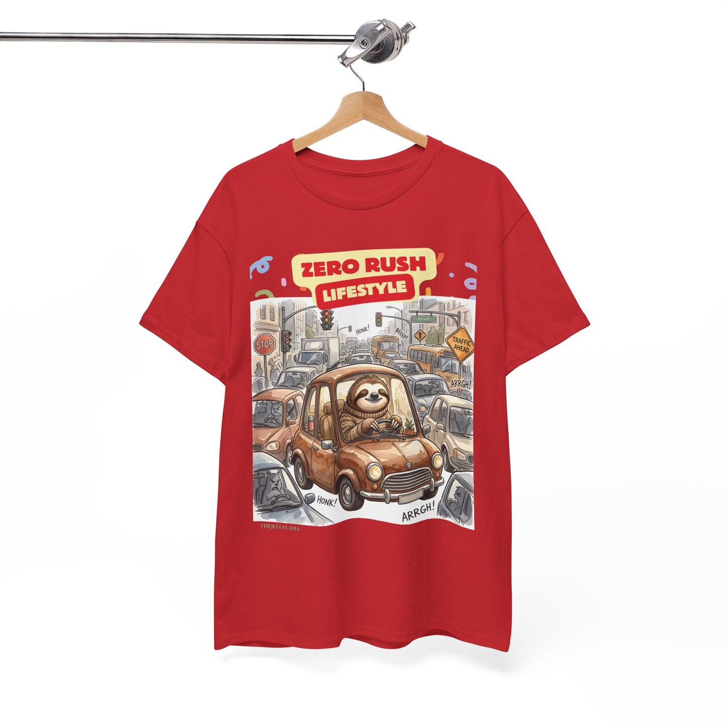 Zero Rush Lifestyle Tee — Cute Sloth Driving Graphic T-Shirt
