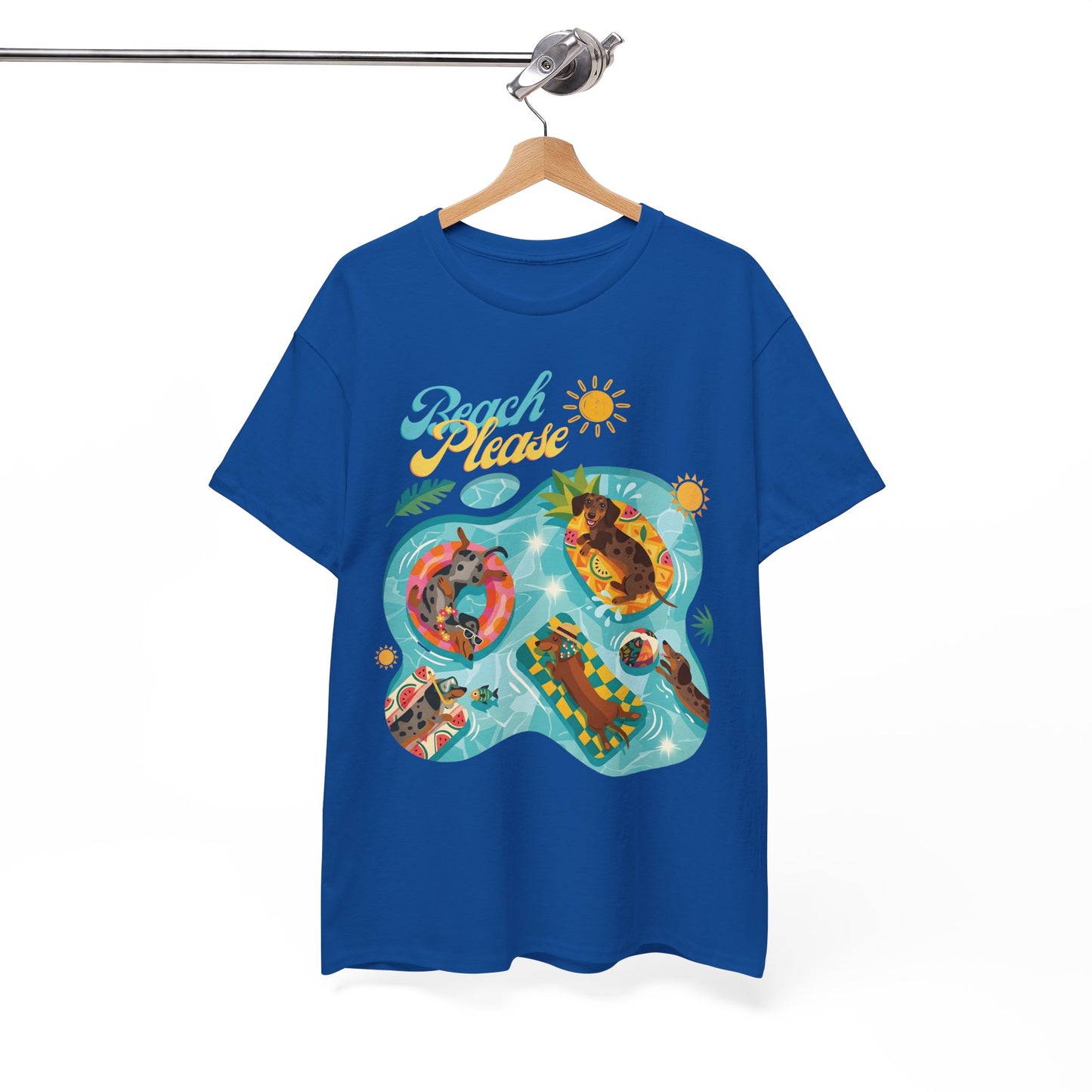 Unisex Beach Please Dachshund T-Shirt, Funny Weiner Dog Summer Shirt, Doxie Pool Party Tee, Cute Dog Lover Gift, Summer Vacation Top, Sausage Dog Graphic Tee