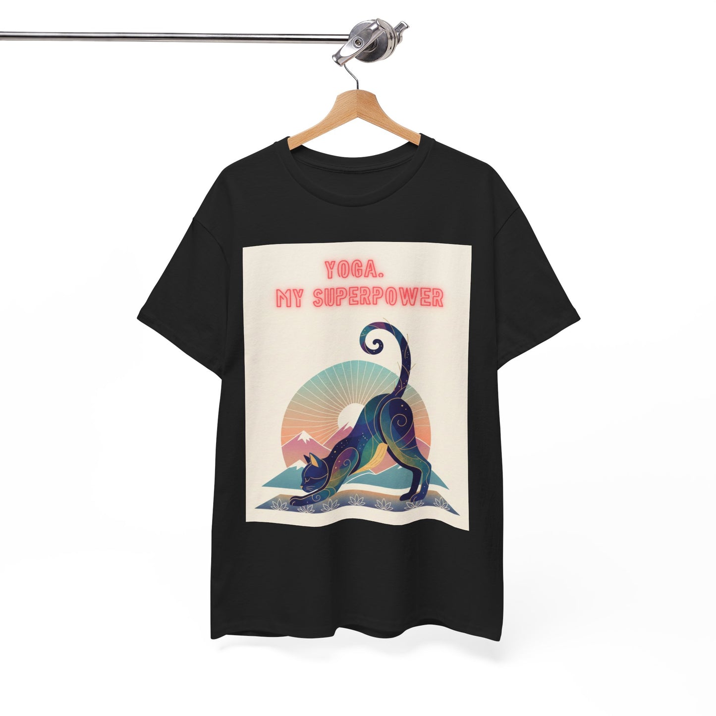 Yoga My Superpower T-Shirt — Vintage Sunset Downward Cat Tee