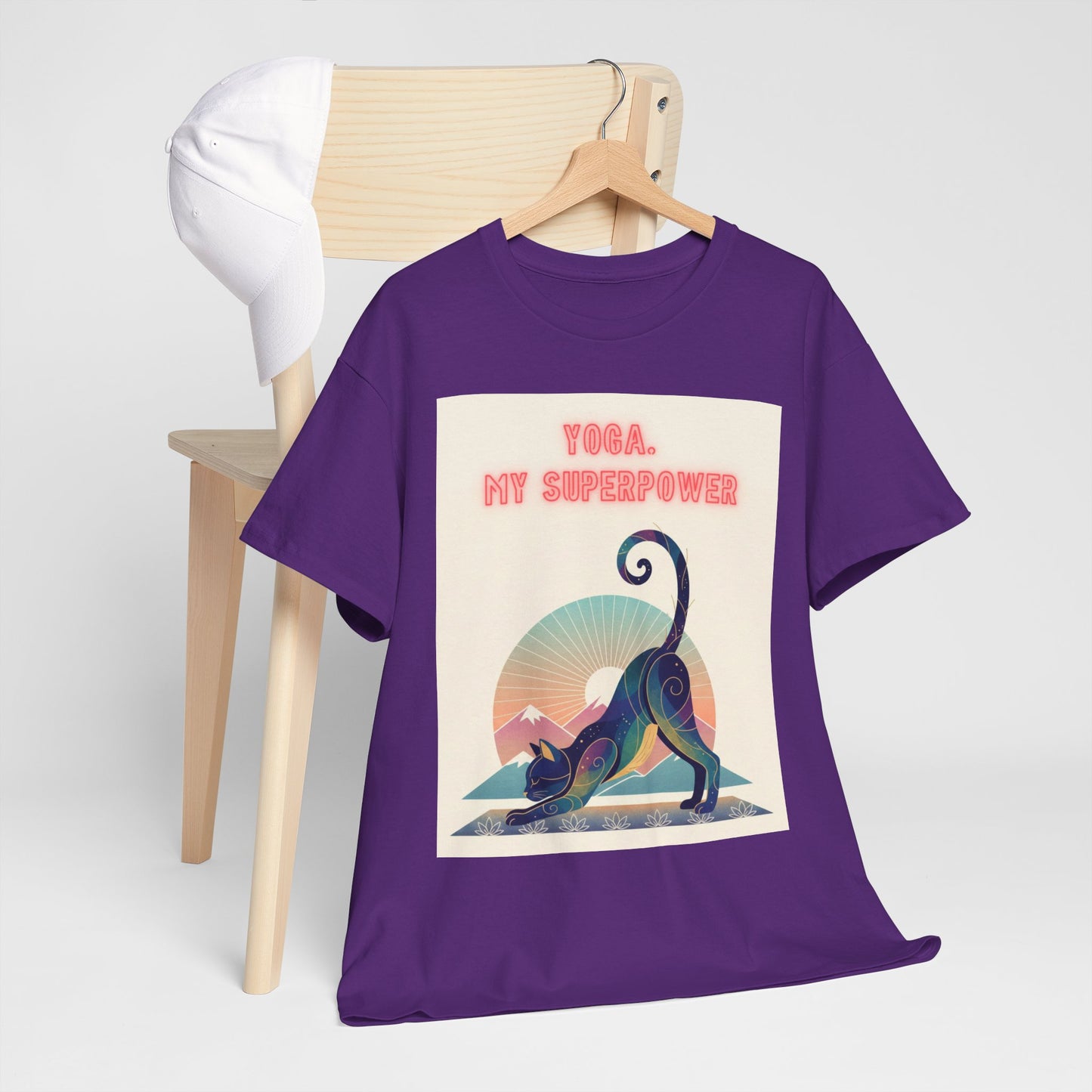 Yoga My Superpower T-Shirt — Vintage Sunset Downward Cat Tee