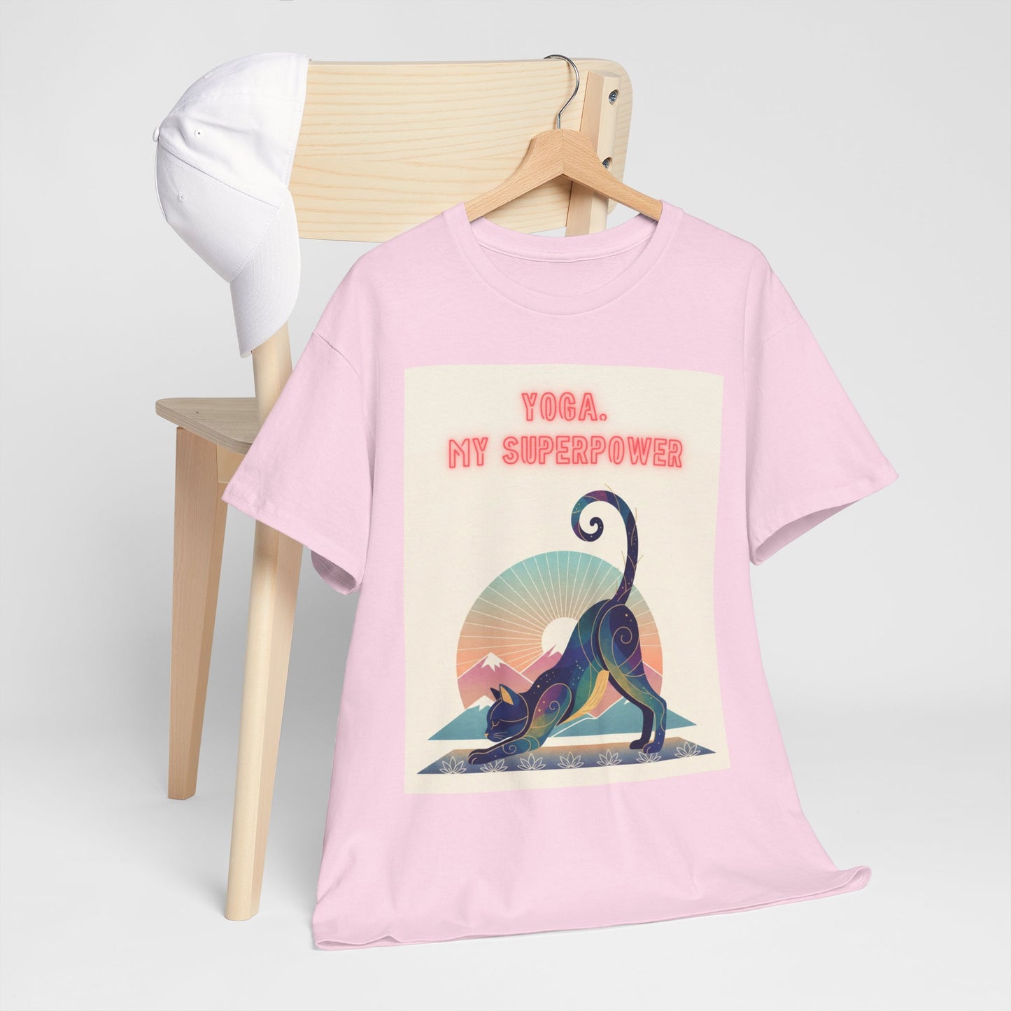 Yoga My Superpower T-Shirt — Vintage Sunset Downward Cat Tee