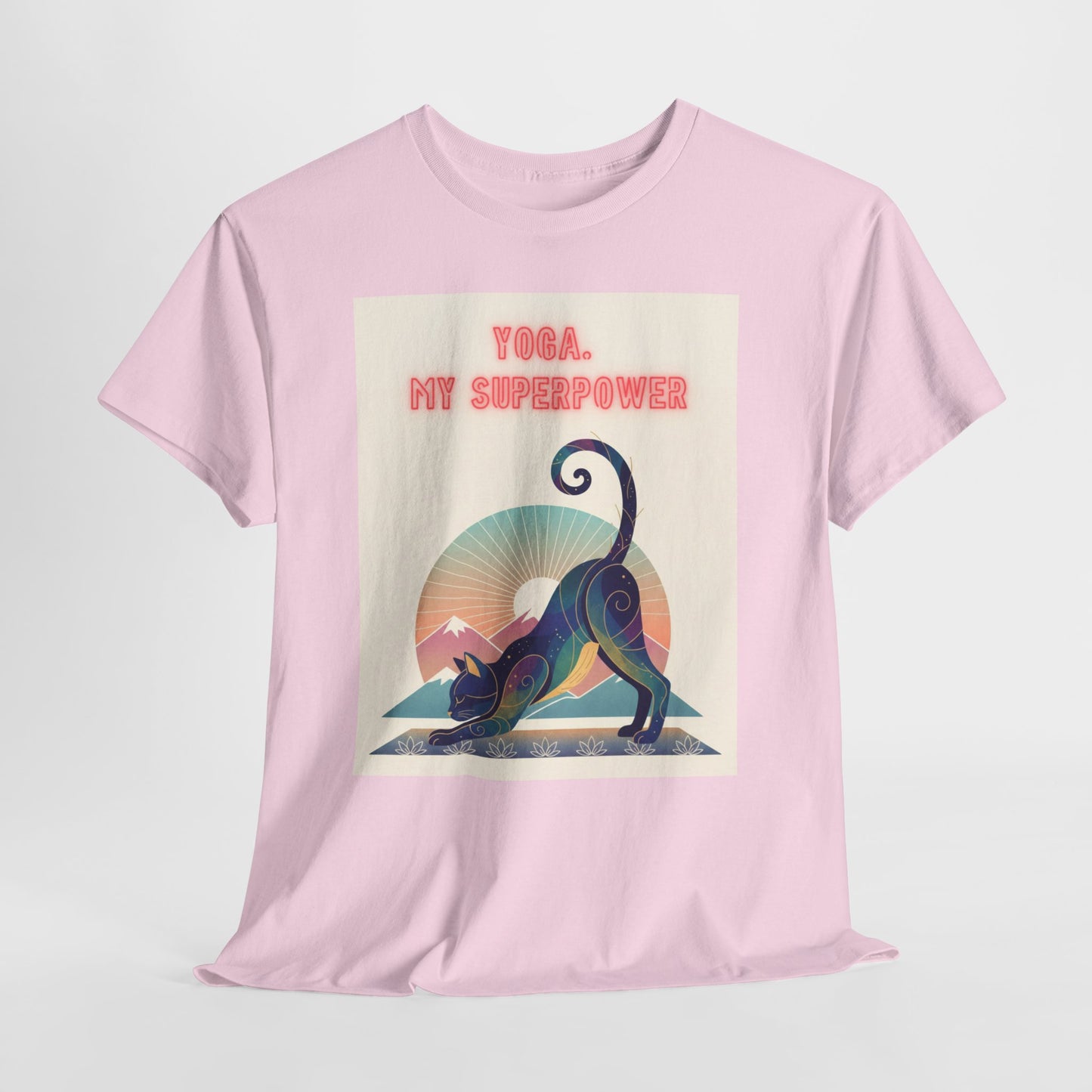 Yoga My Superpower T-Shirt — Vintage Sunset Downward Cat Tee
