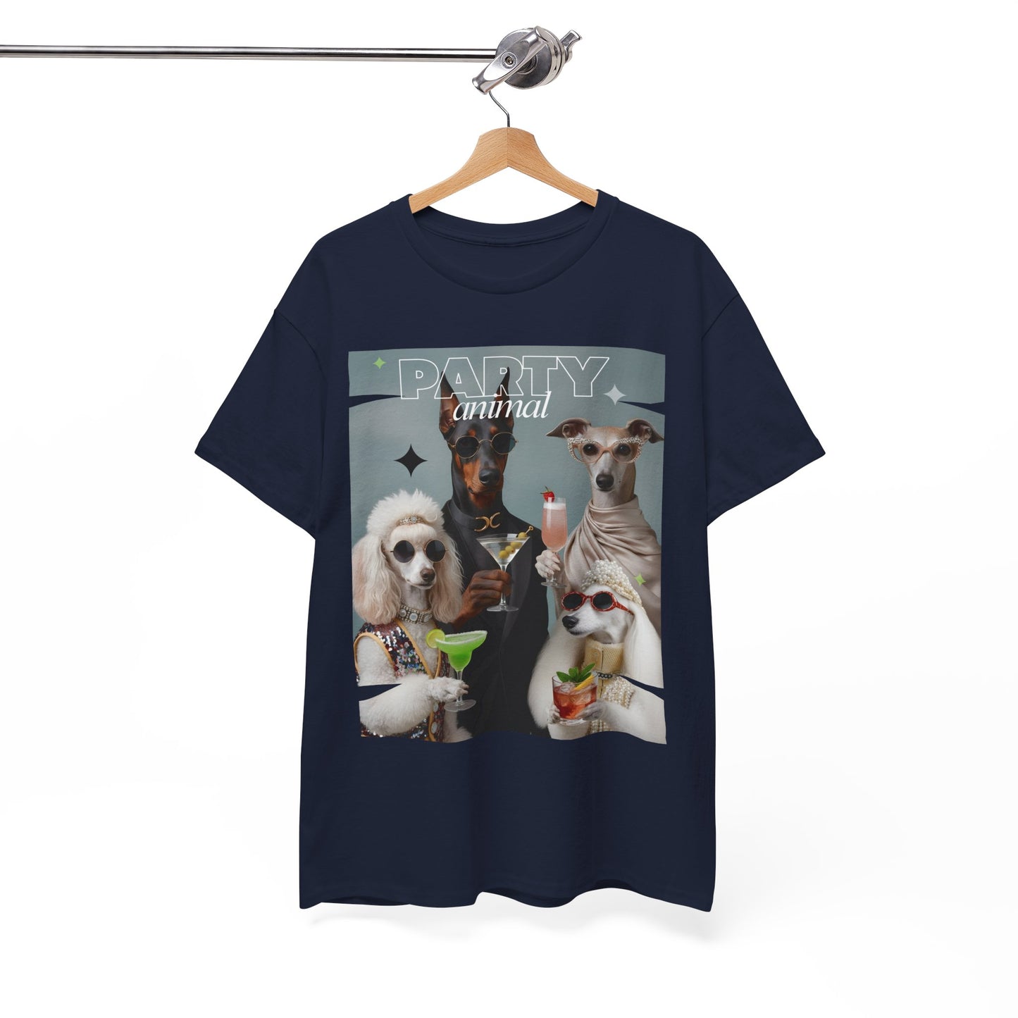 Unisex T-Shirt —Fashionable Dogs Holding Cocktails Graphic Shirt – Unique Gift for Whippet & Poodle Owners