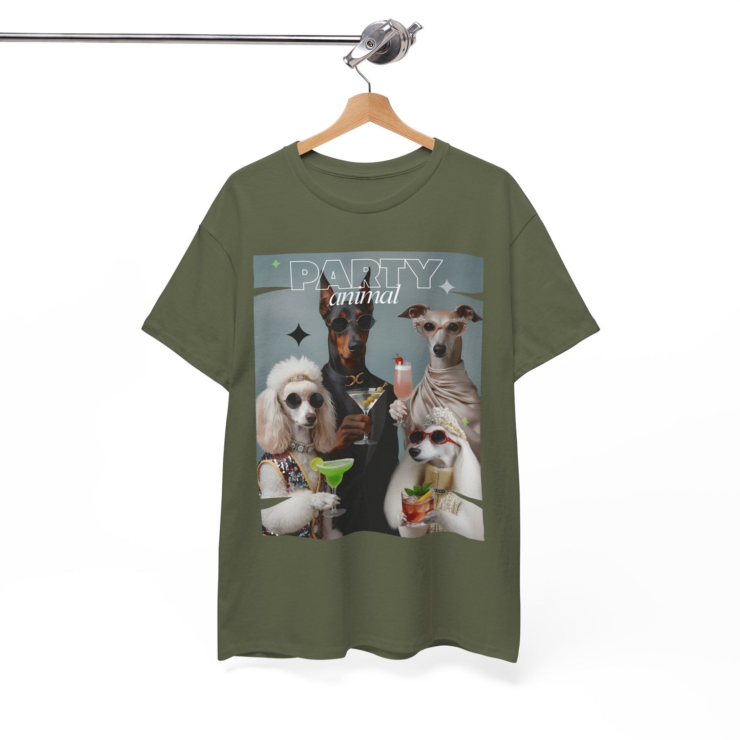 Unisex T-Shirt —Fashionable Dogs Holding Cocktails Graphic Shirt – Unique Gift for Whippet & Poodle Owners