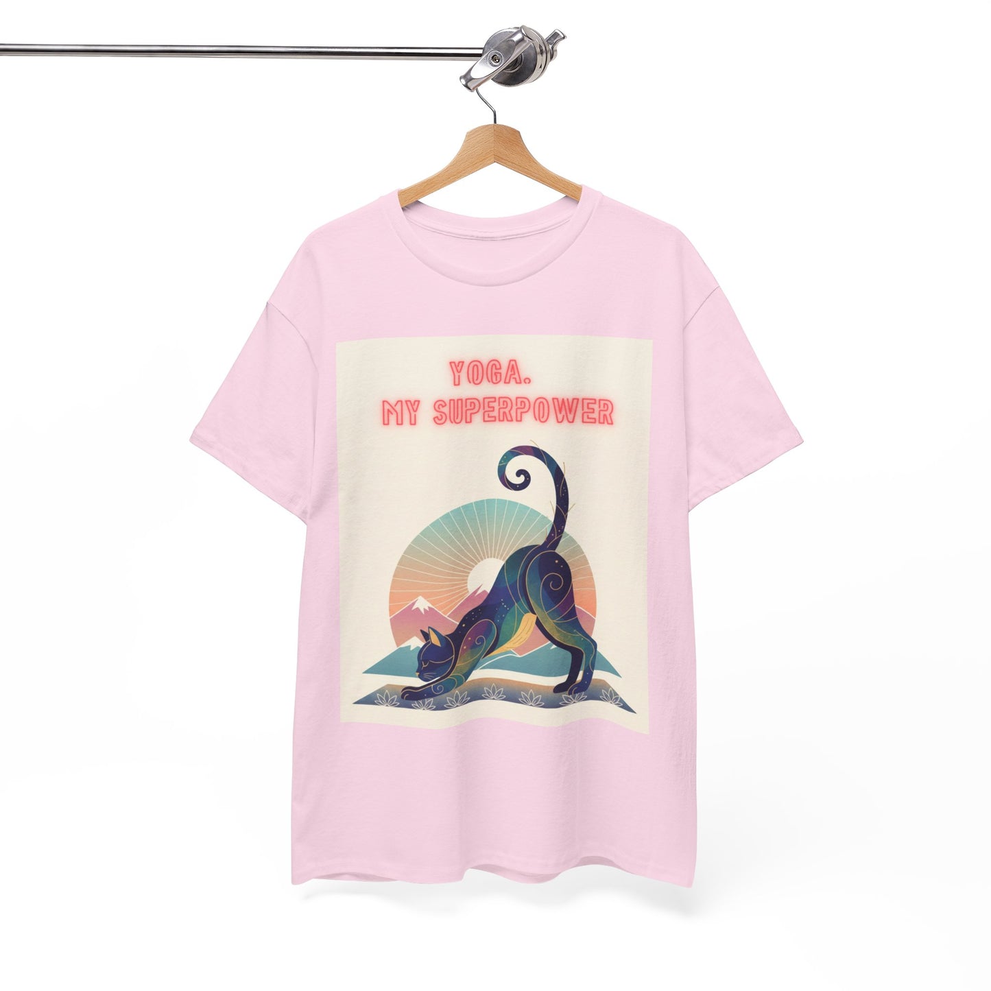 Yoga My Superpower T-Shirt — Vintage Sunset Downward Cat Tee