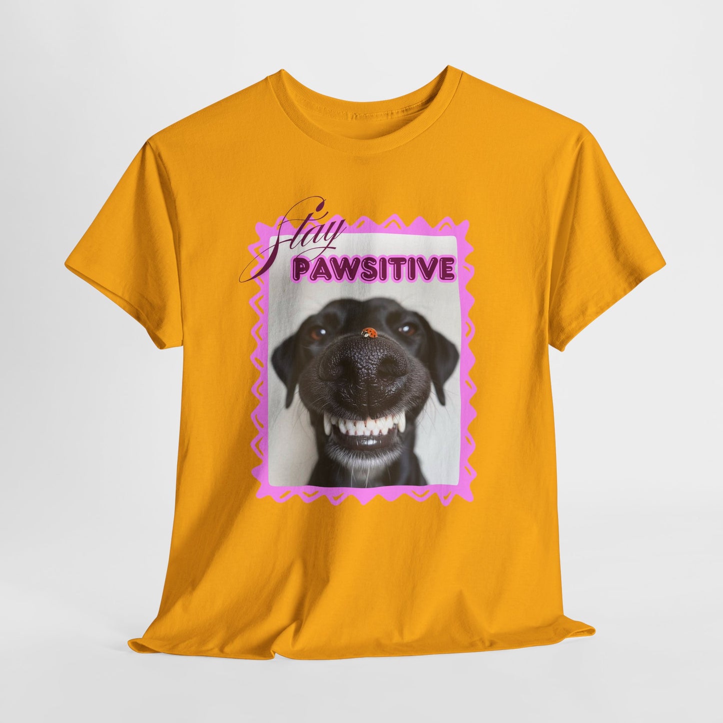 Stay Pawsitive Dog Shirt, Funny Smiling Dog T-Shirt, Gift for Dog Lover, Black Dog with Ladybug Graphic Tee