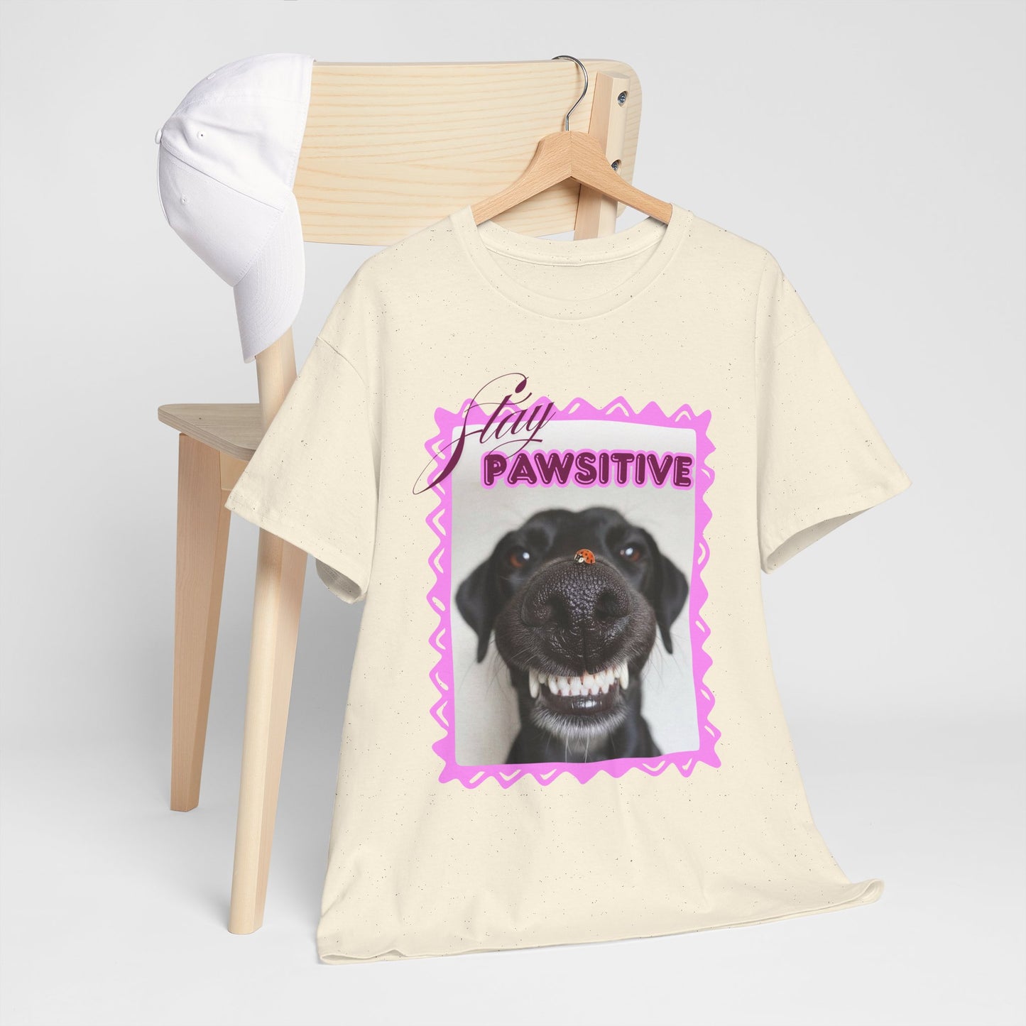 Stay Pawsitive Dog Shirt, Funny Smiling Dog T-Shirt, Gift for Dog Lover, Black Dog with Ladybug Graphic Tee