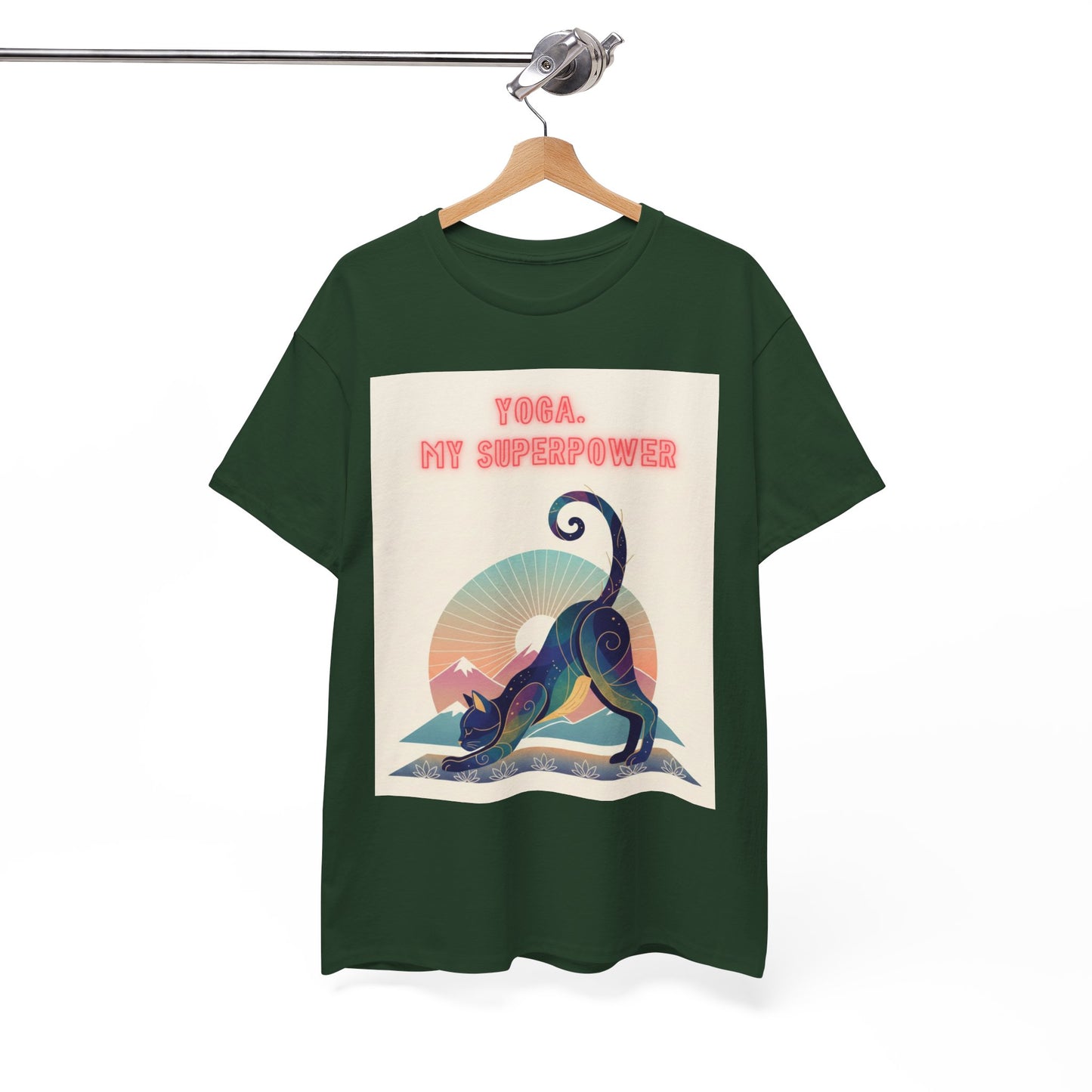 Yoga My Superpower T-Shirt — Vintage Sunset Downward Cat Tee