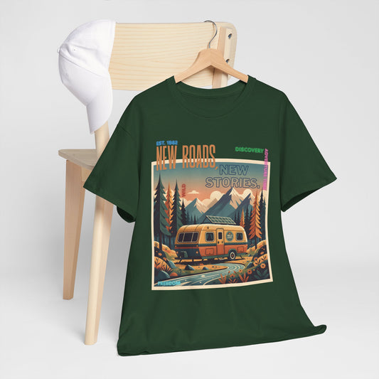 Unisex - Adventure Camper T-Shirt — "New Roads New Stories" Retro RV Travel Tee