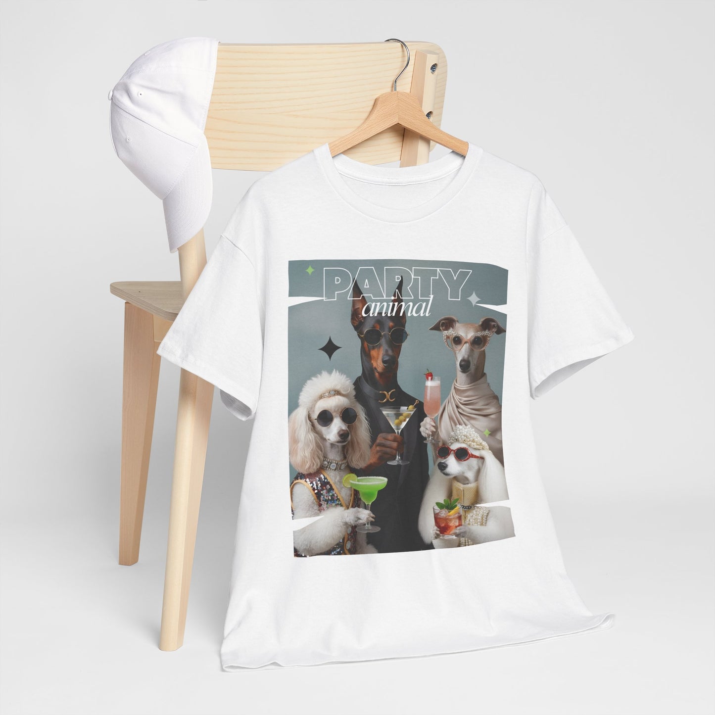 Unisex T-Shirt —Fashionable Dogs Holding Cocktails Graphic Shirt – Unique Gift for Whippet & Poodle Owners