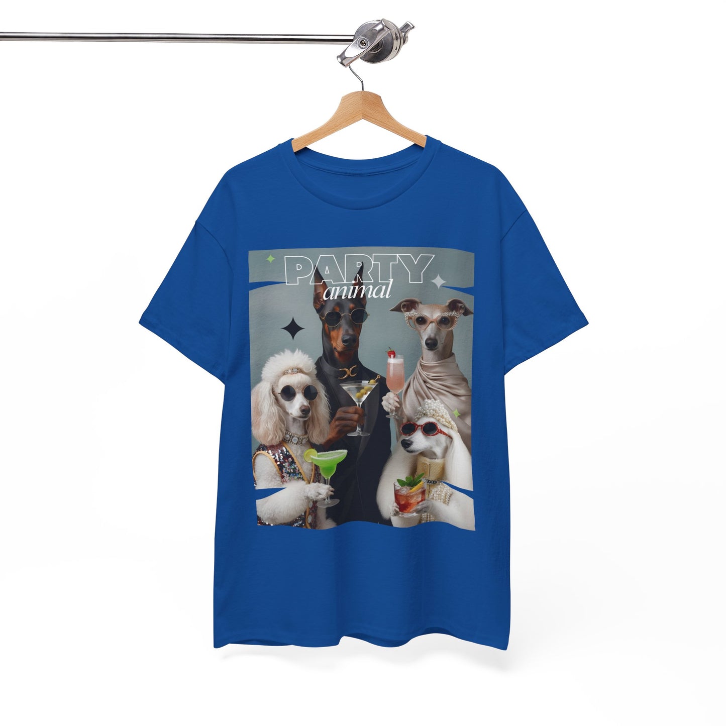 Unisex T-Shirt —Fashionable Dogs Holding Cocktails Graphic Shirt – Unique Gift for Whippet & Poodle Owners