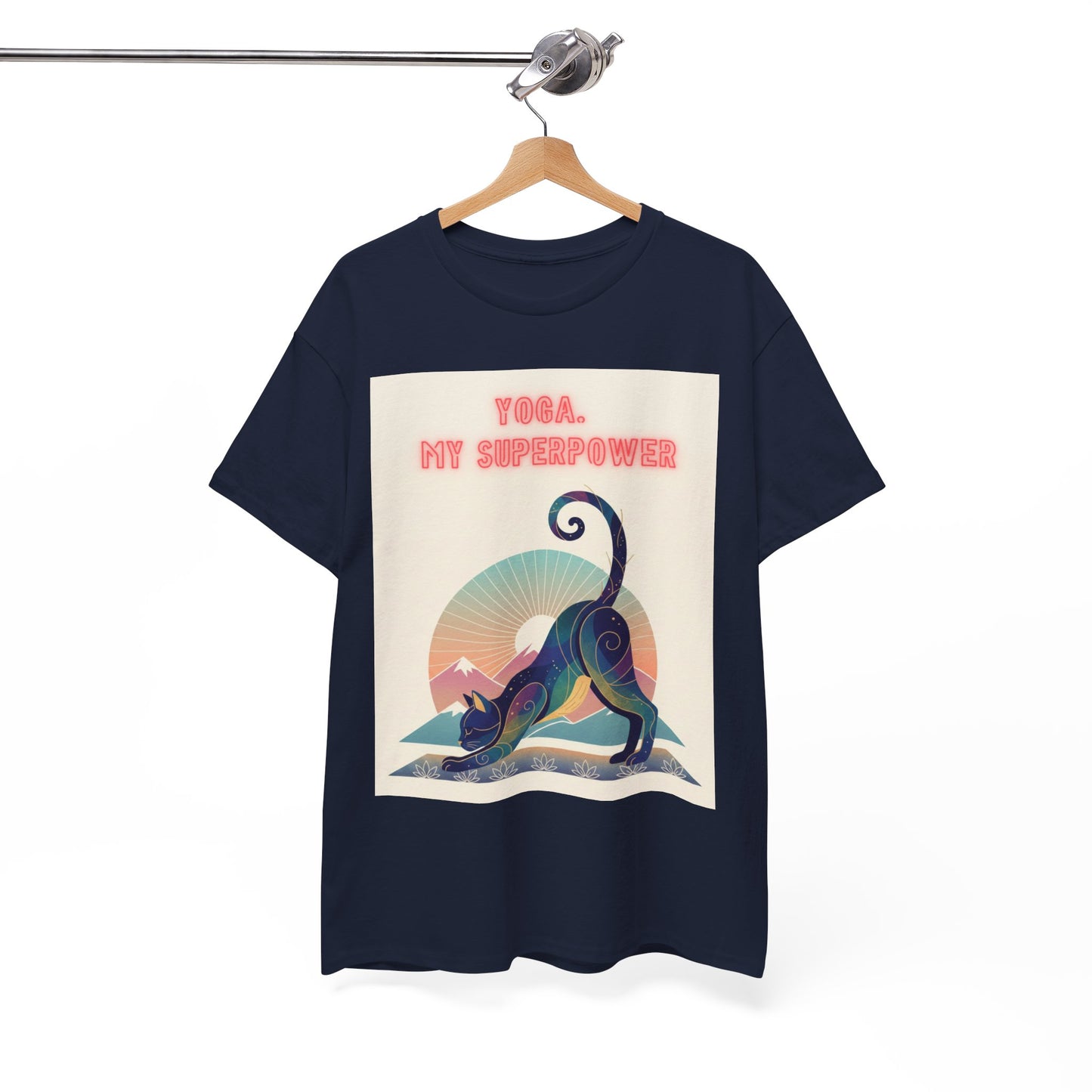 Yoga My Superpower T-Shirt — Vintage Sunset Downward Cat Tee