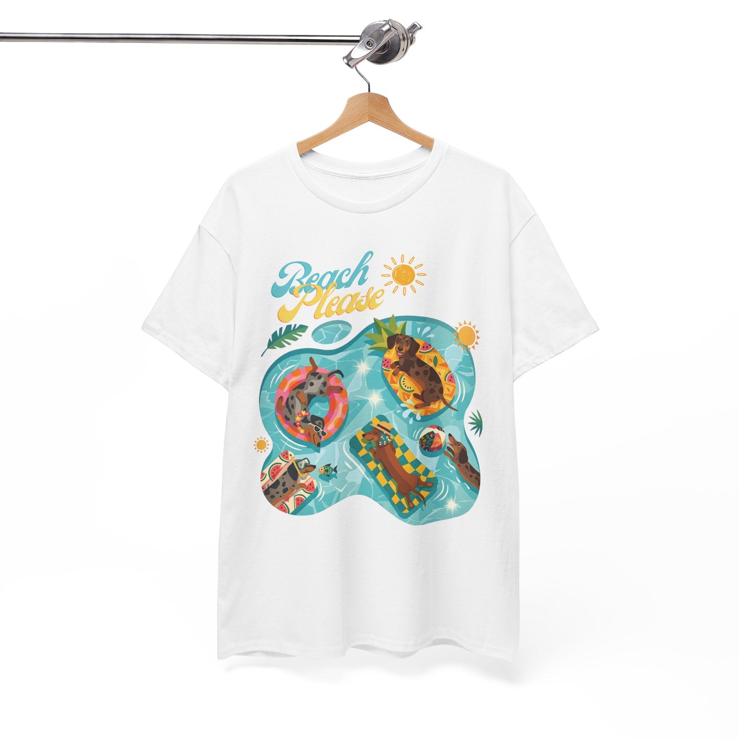 Unisex Beach Please Dachshund T-Shirt, Funny Weiner Dog Summer Shirt, Doxie Pool Party Tee, Cute Dog Lover Gift, Summer Vacation Top, Sausage Dog Graphic Tee