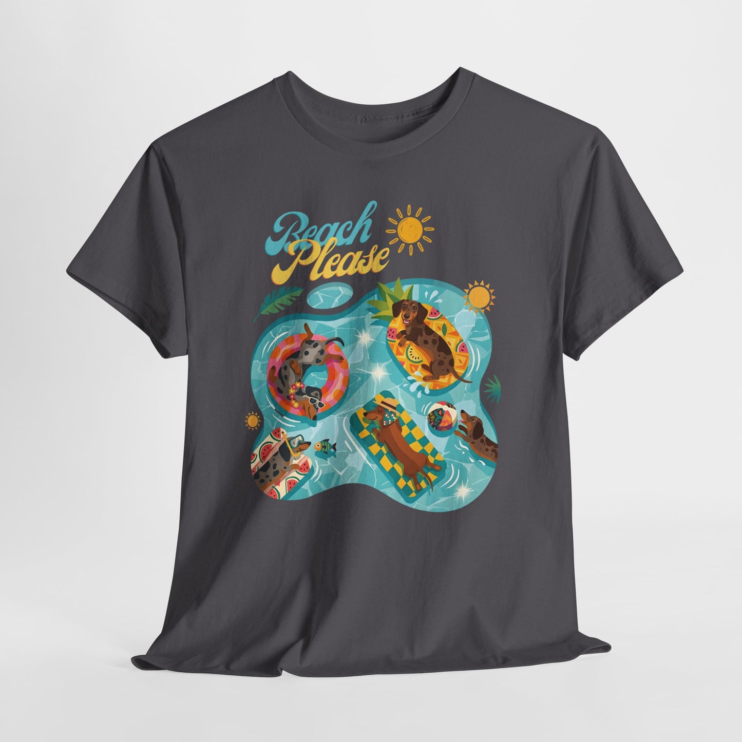Unisex Beach Please Dachshund T-Shirt, Funny Weiner Dog Summer Shirt, Doxie Pool Party Tee, Cute Dog Lover Gift, Summer Vacation Top, Sausage Dog Graphic Tee