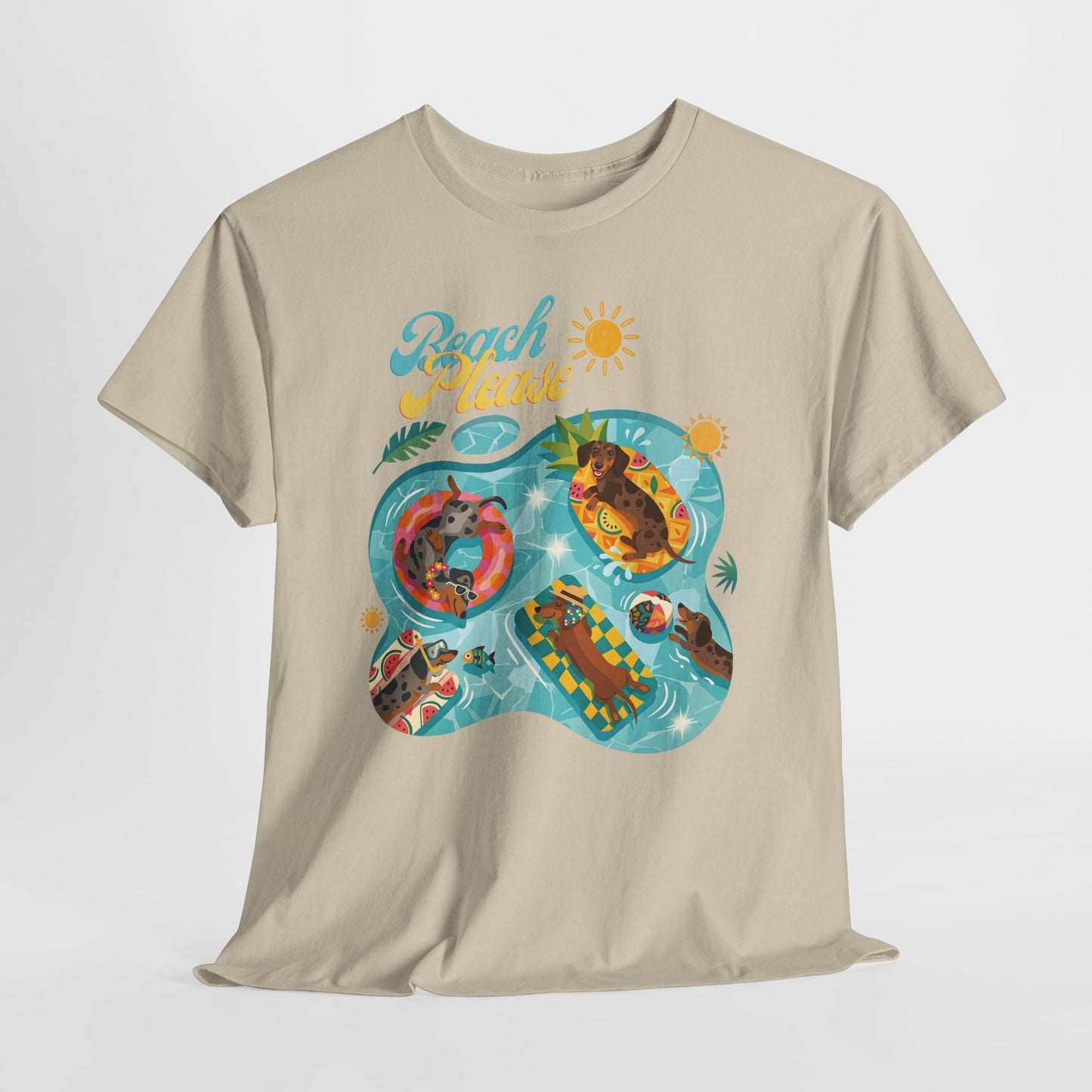 Unisex Beach Please Dachshund T-Shirt, Funny Weiner Dog Summer Shirt, Doxie Pool Party Tee, Cute Dog Lover Gift, Summer Vacation Top, Sausage Dog Graphic Tee