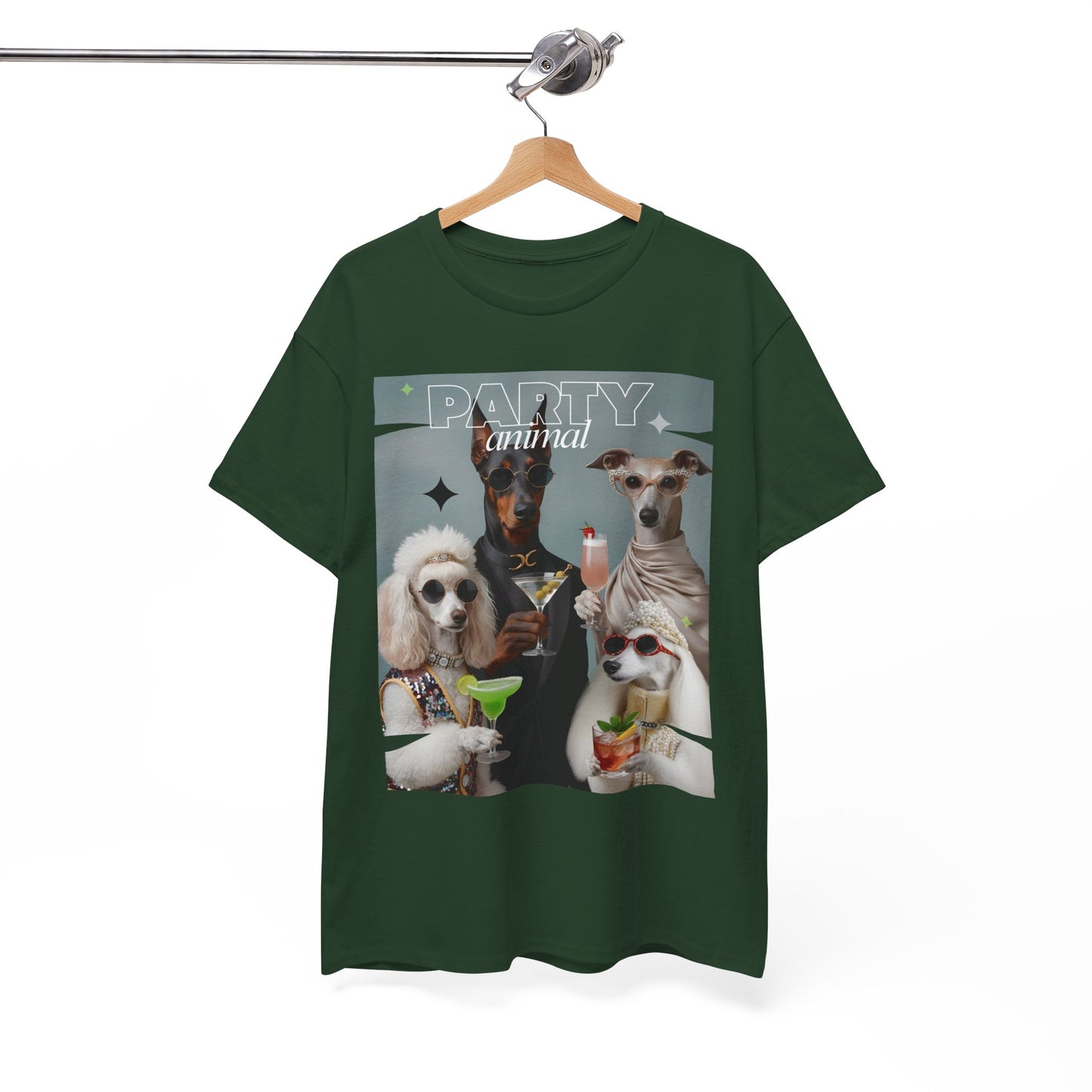 Unisex T-Shirt —Fashionable Dogs Holding Cocktails Graphic Shirt – Unique Gift for Whippet & Poodle Owners