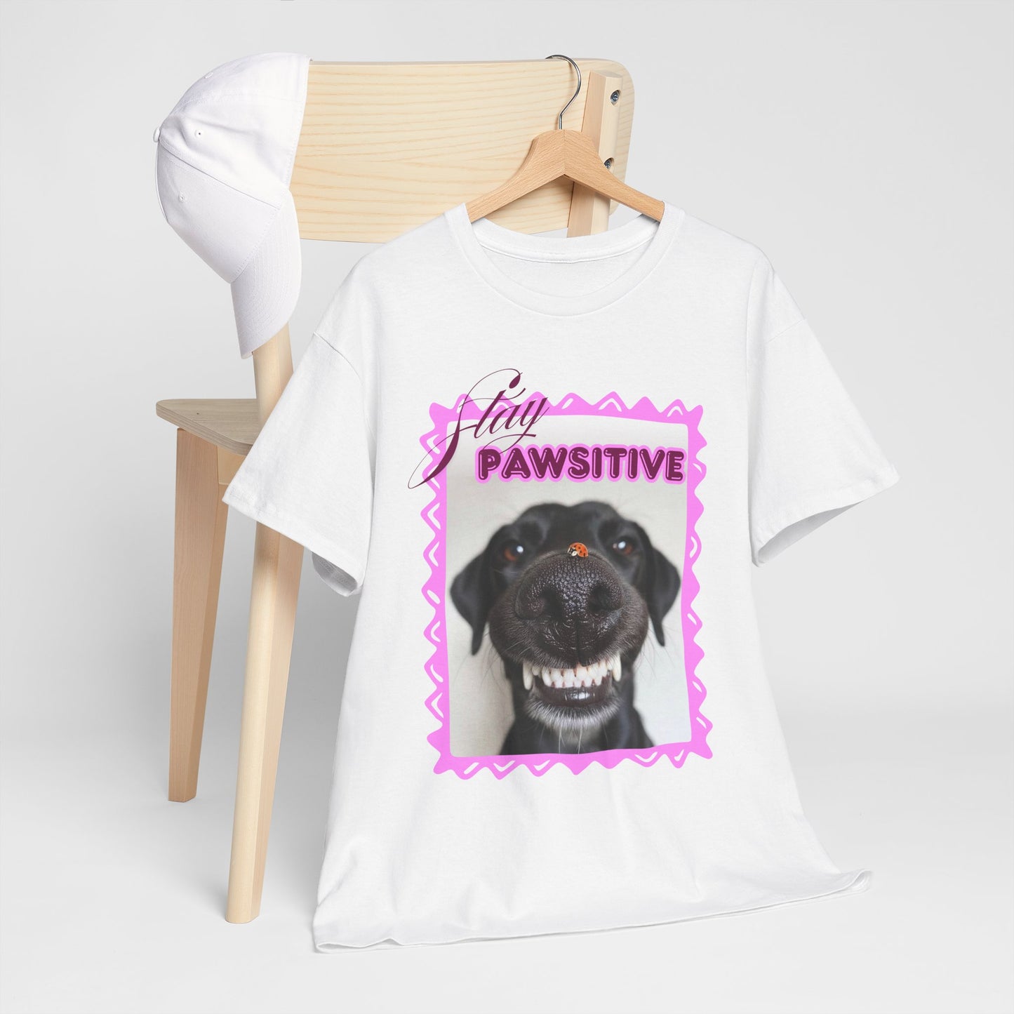 Stay Pawsitive Dog Shirt, Funny Smiling Dog T-Shirt, Gift for Dog Lover, Black Dog with Ladybug Graphic Tee