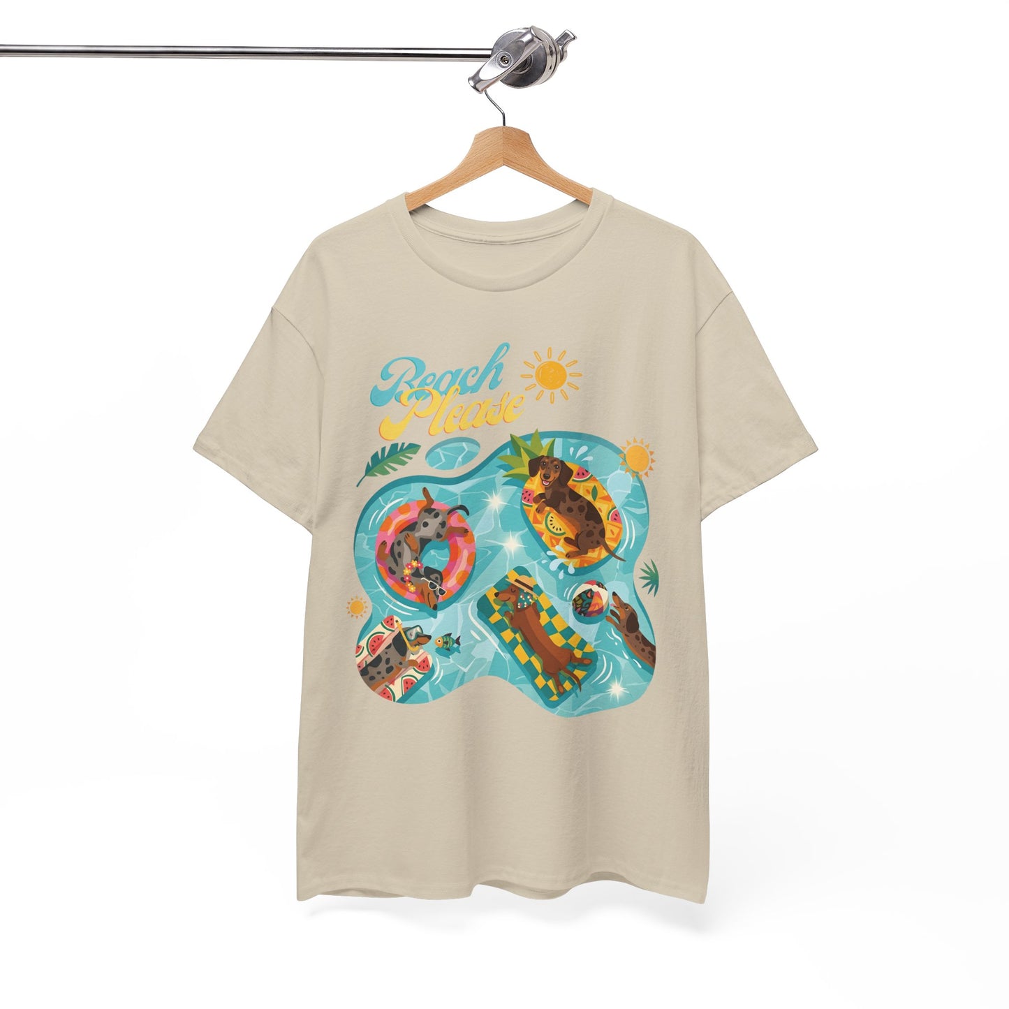 Unisex Beach Please Dachshund T-Shirt, Funny Weiner Dog Summer Shirt, Doxie Pool Party Tee, Cute Dog Lover Gift, Summer Vacation Top, Sausage Dog Graphic Tee