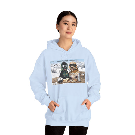 Dog Ski Lodge Hoodie – "Don't Worry, Be Happy" Winter Cabin Pullover