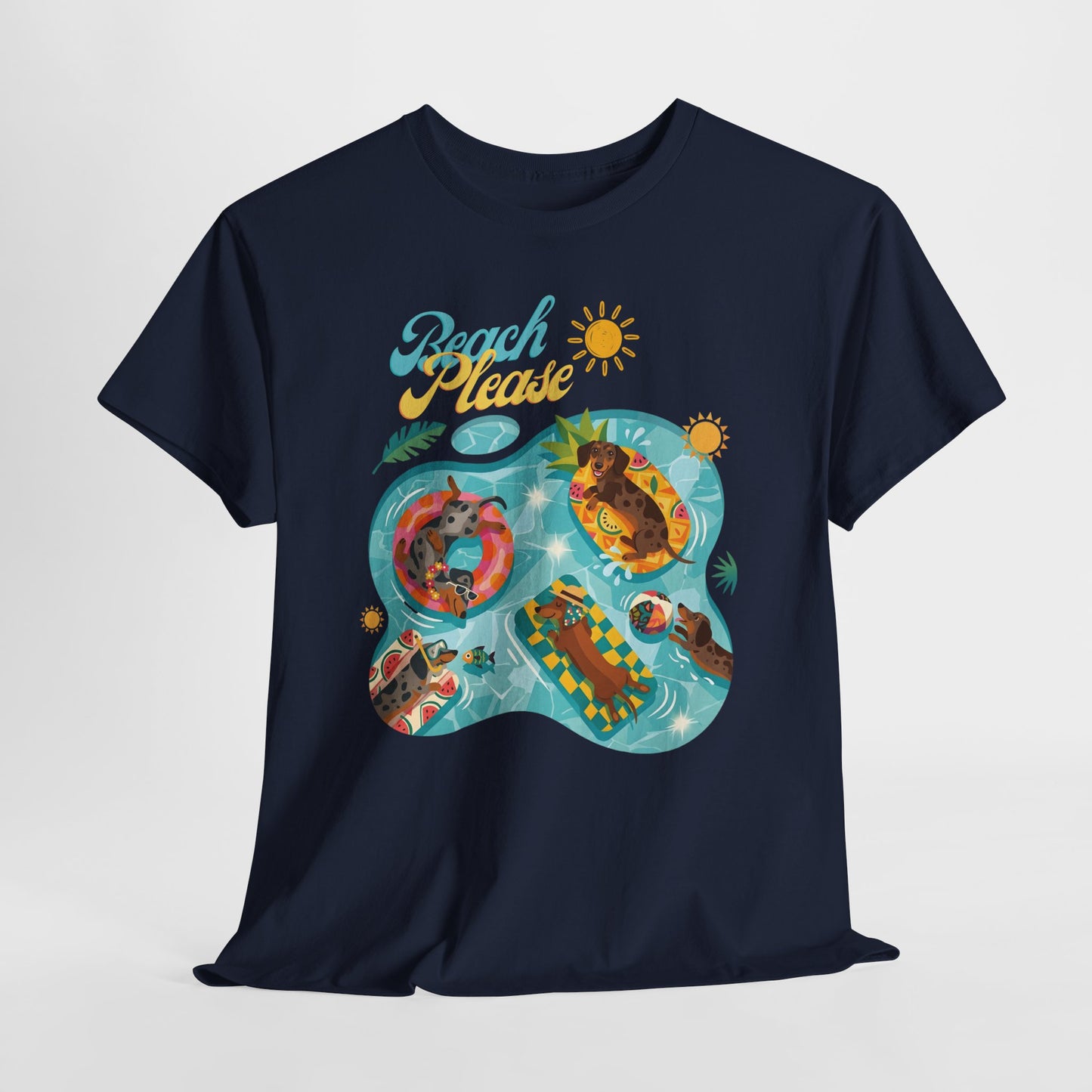 Unisex Beach Please Dachshund T-Shirt, Funny Weiner Dog Summer Shirt, Doxie Pool Party Tee, Cute Dog Lover Gift, Summer Vacation Top, Sausage Dog Graphic Tee