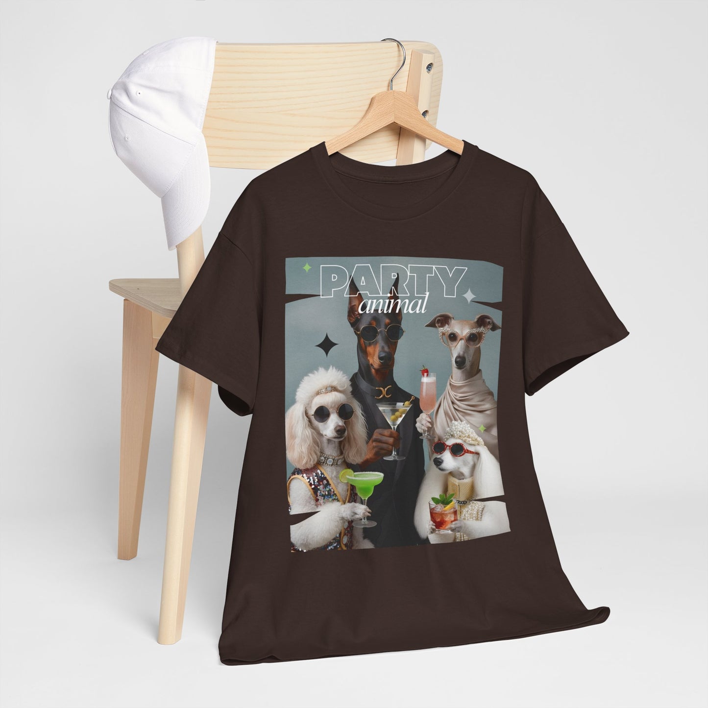 Unisex T-Shirt —Fashionable Dogs Holding Cocktails Graphic Shirt – Unique Gift for Whippet & Poodle Owners