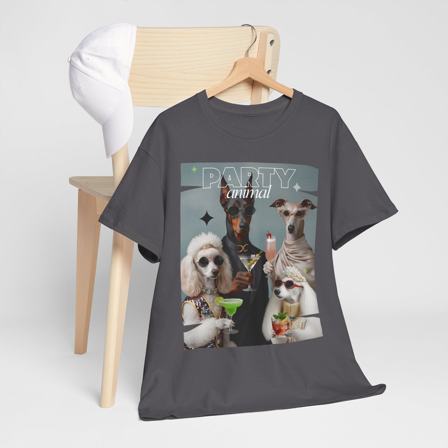 Unisex T-Shirt —Fashionable Dogs Holding Cocktails Graphic Shirt – Unique Gift for Whippet & Poodle Owners