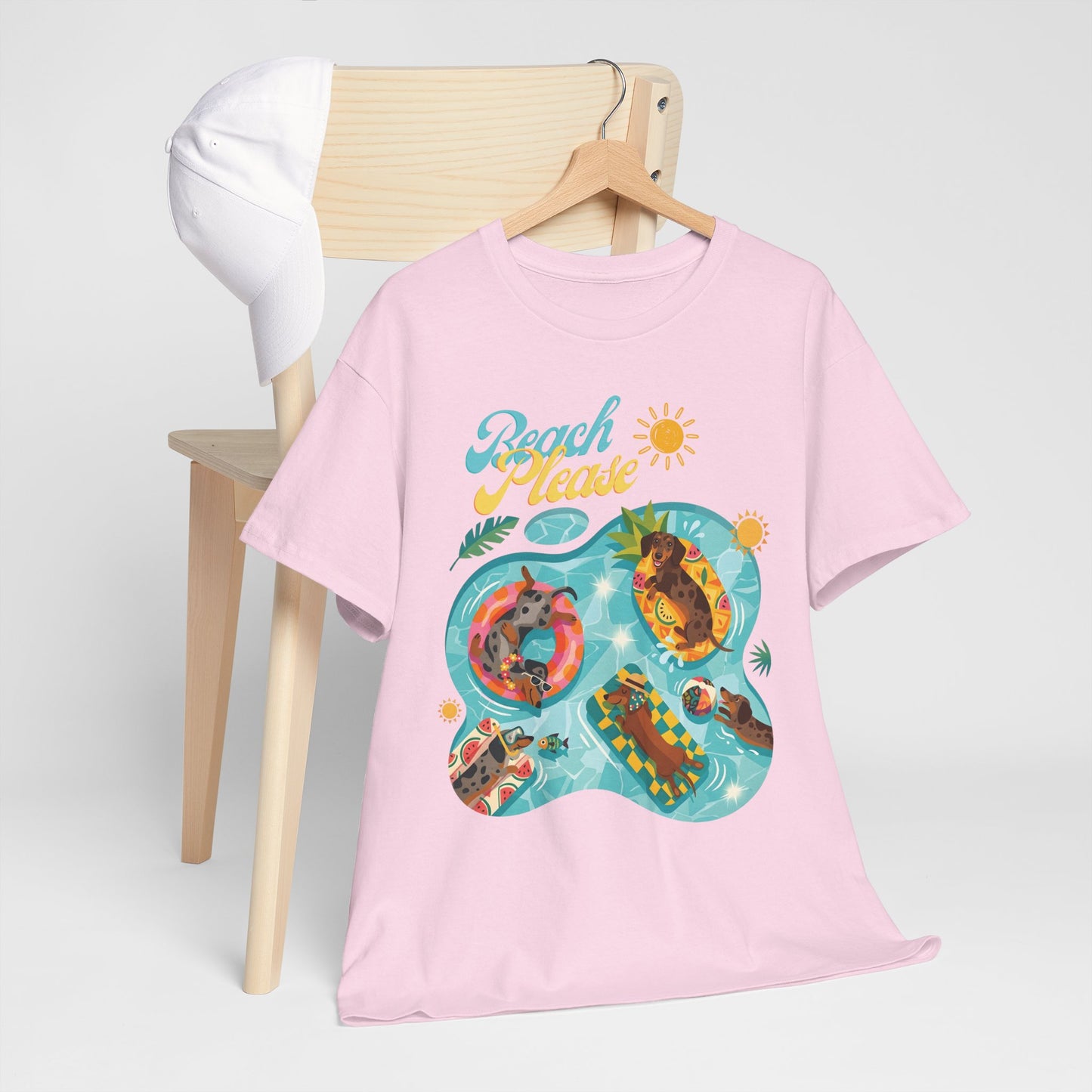 Unisex Beach Please Dachshund T-Shirt, Funny Weiner Dog Summer Shirt, Doxie Pool Party Tee, Cute Dog Lover Gift, Summer Vacation Top, Sausage Dog Graphic Tee
