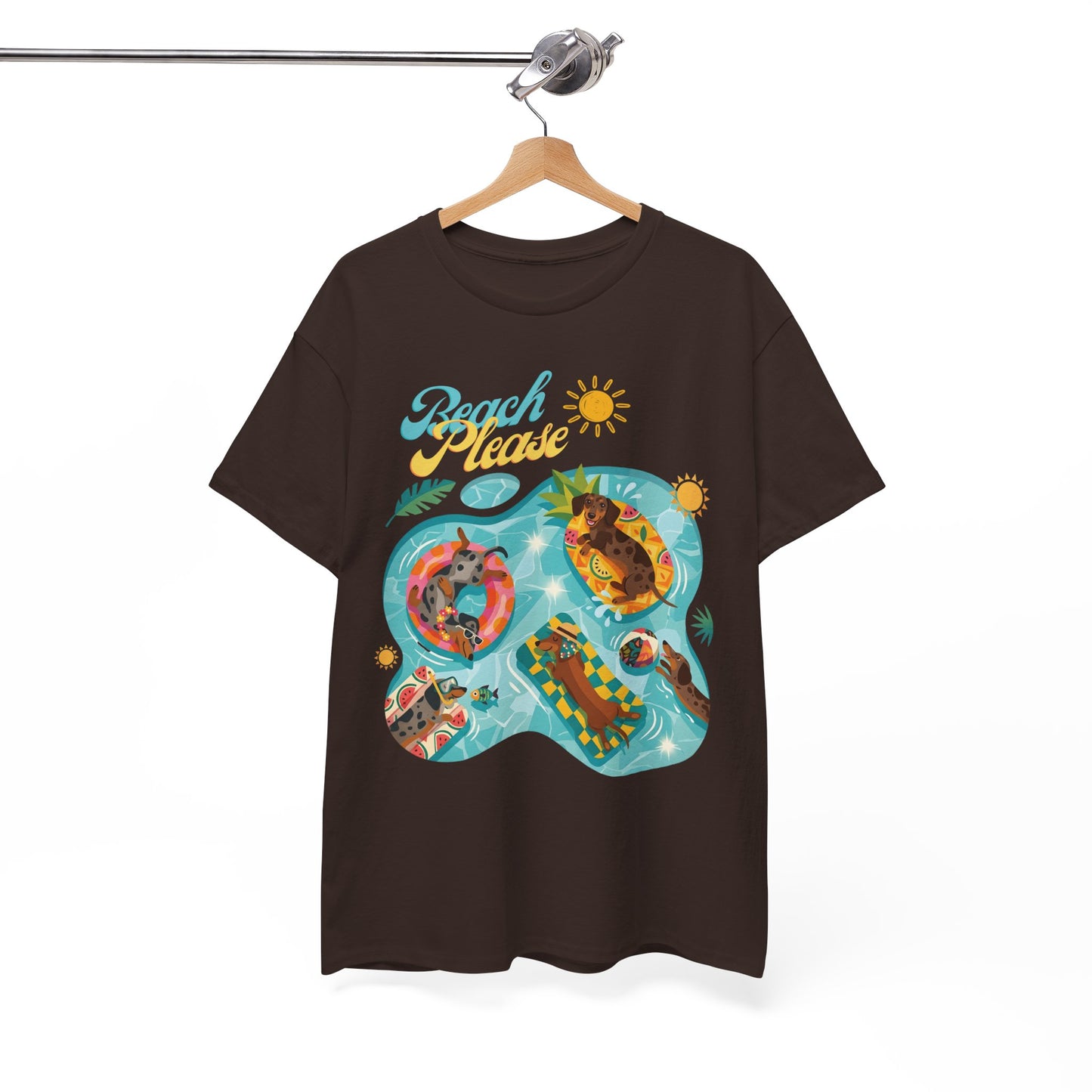Unisex Beach Please Dachshund T-Shirt, Funny Weiner Dog Summer Shirt, Doxie Pool Party Tee, Cute Dog Lover Gift, Summer Vacation Top, Sausage Dog Graphic Tee
