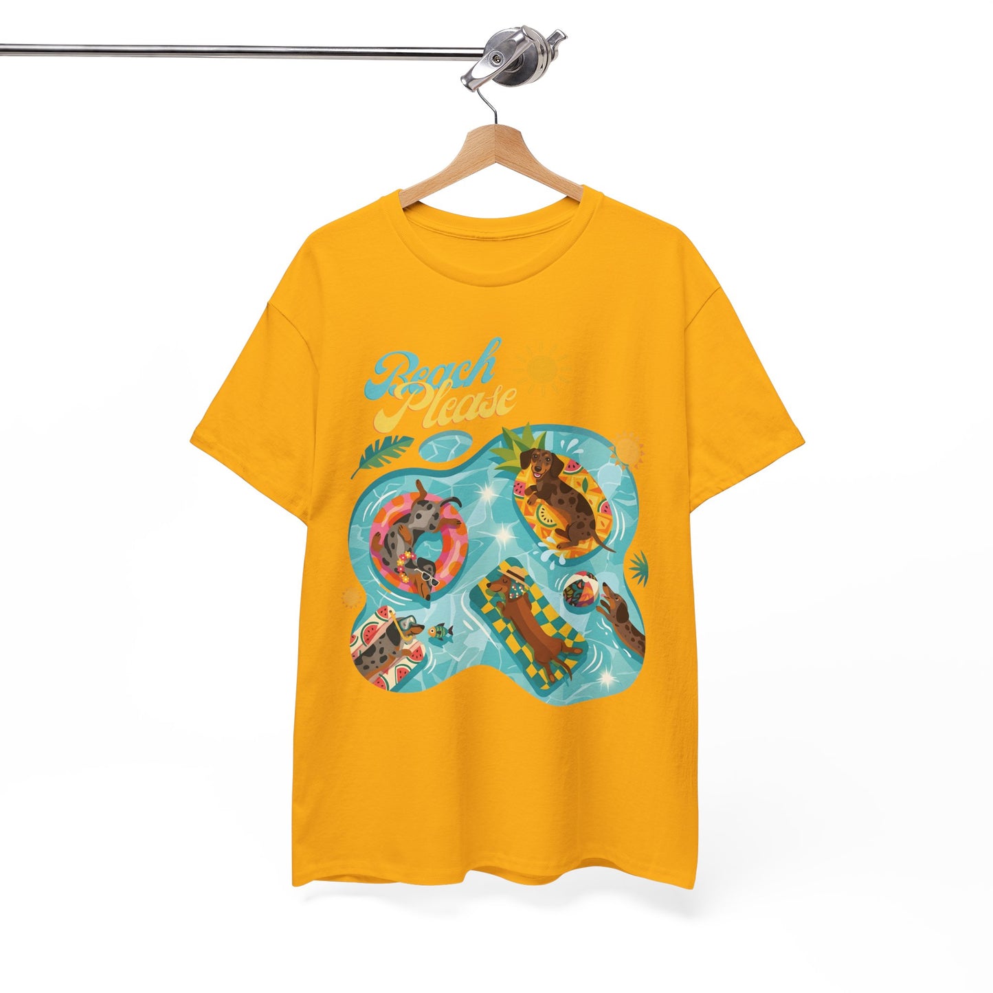 Unisex Beach Please Dachshund T-Shirt, Funny Weiner Dog Summer Shirt, Doxie Pool Party Tee, Cute Dog Lover Gift, Summer Vacation Top, Sausage Dog Graphic Tee