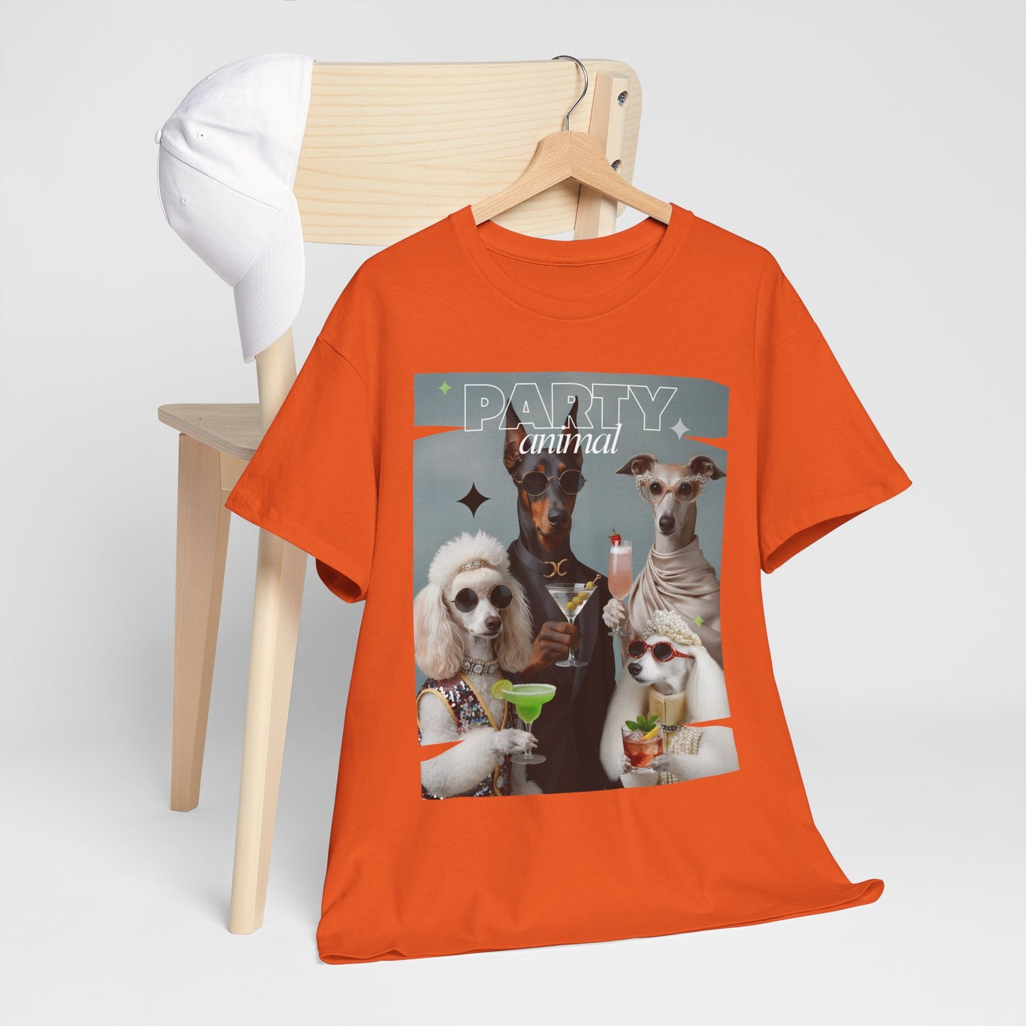 Unisex T-Shirt —Fashionable Dogs Holding Cocktails Graphic Shirt – Unique Gift for Whippet & Poodle Owners