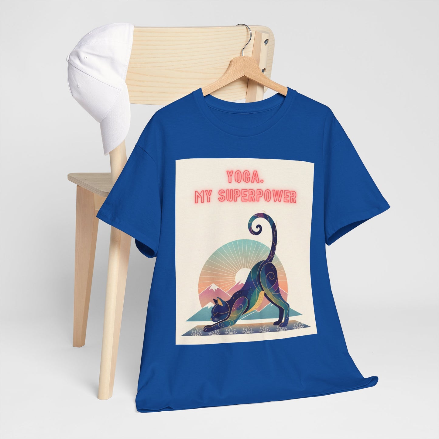 Yoga My Superpower T-Shirt — Vintage Sunset Downward Cat Tee