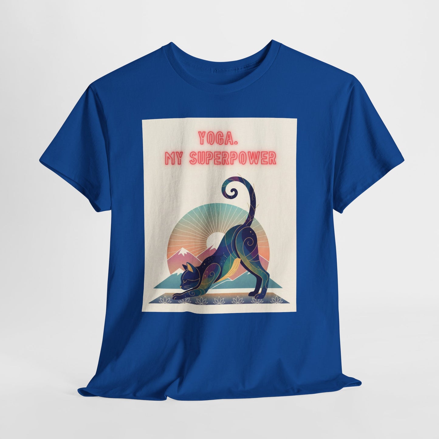 Yoga My Superpower T-Shirt — Vintage Sunset Downward Cat Tee