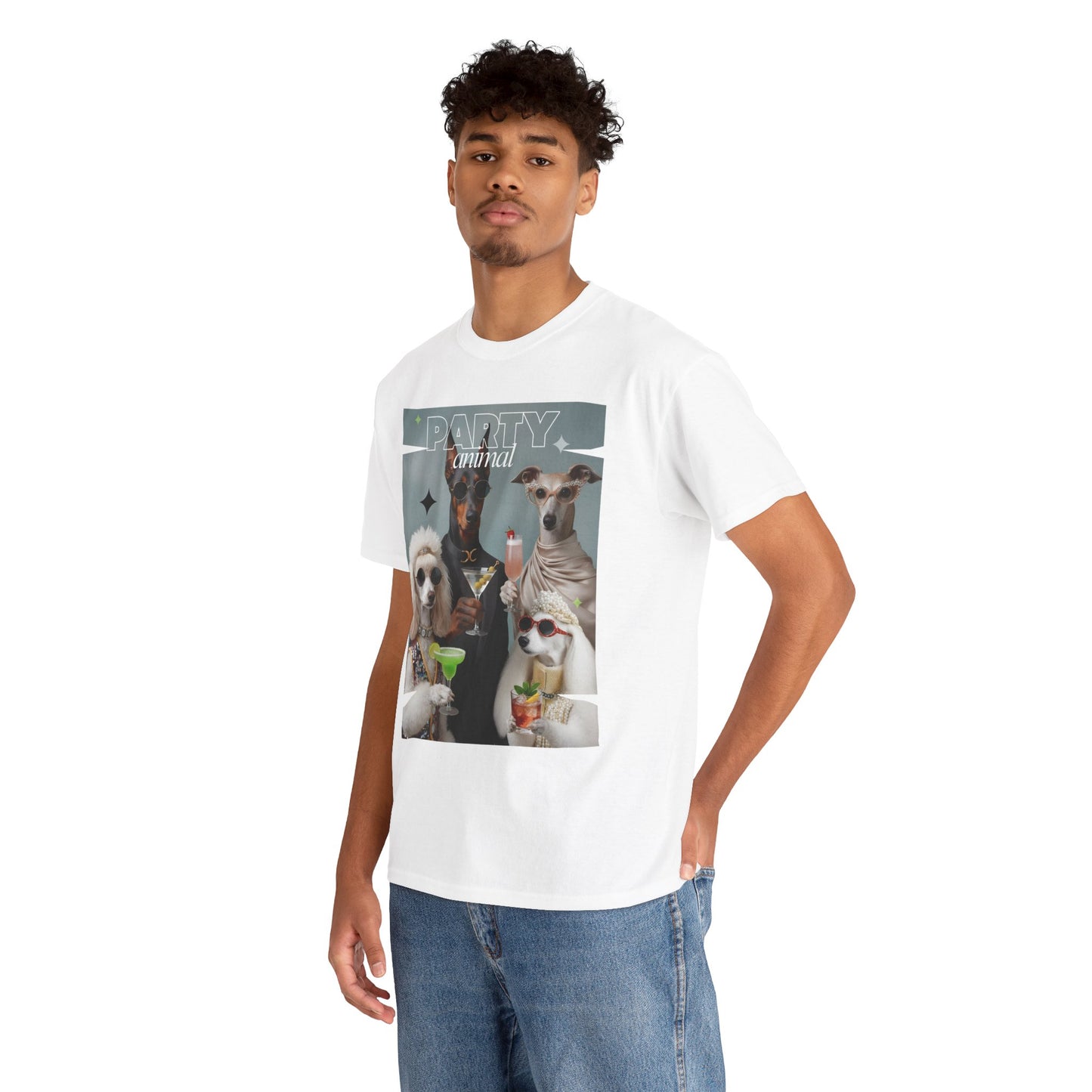 Unisex T-Shirt —Fashionable Dogs Holding Cocktails Graphic Shirt – Unique Gift for Whippet & Poodle Owners