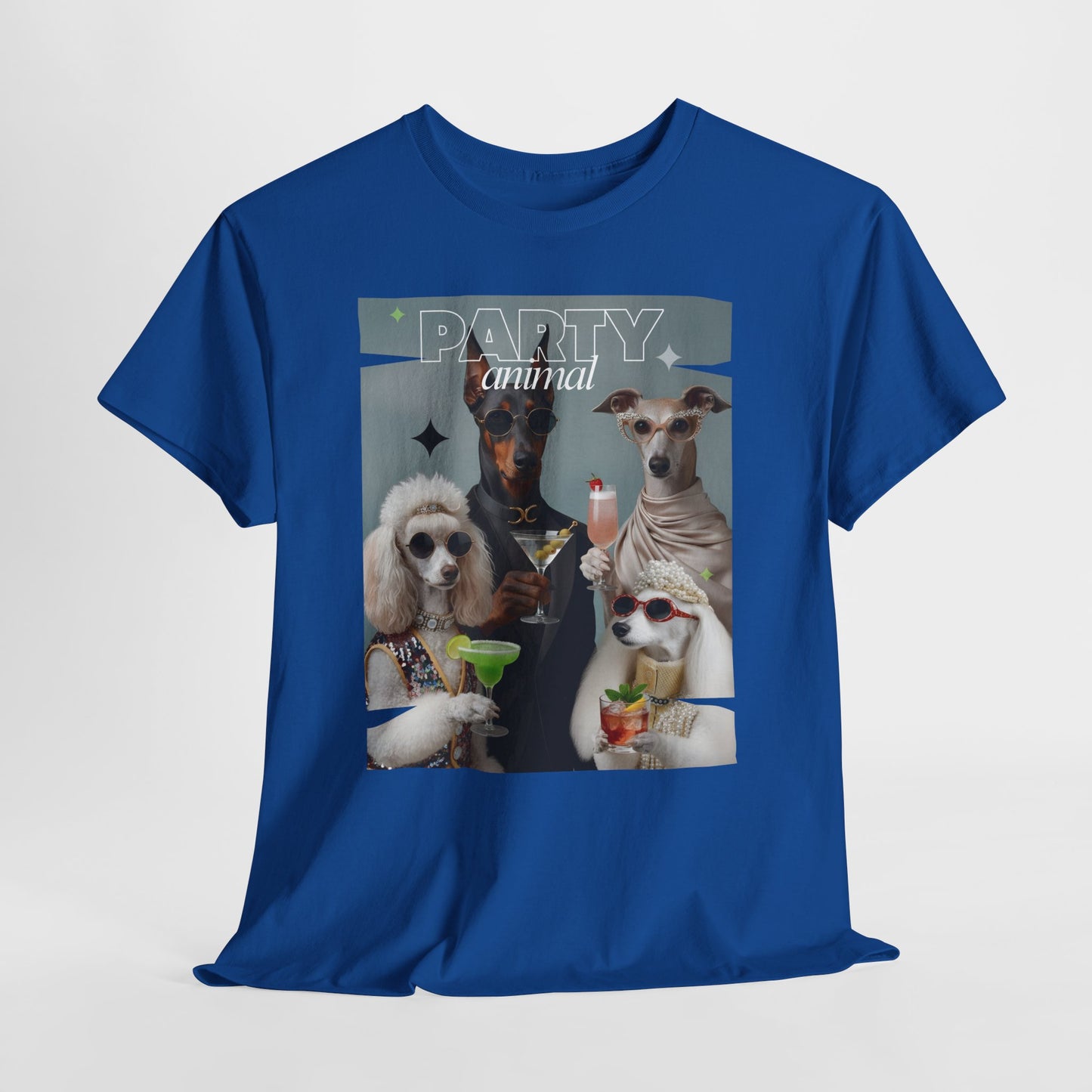 Unisex T-Shirt —Fashionable Dogs Holding Cocktails Graphic Shirt – Unique Gift for Whippet & Poodle Owners
