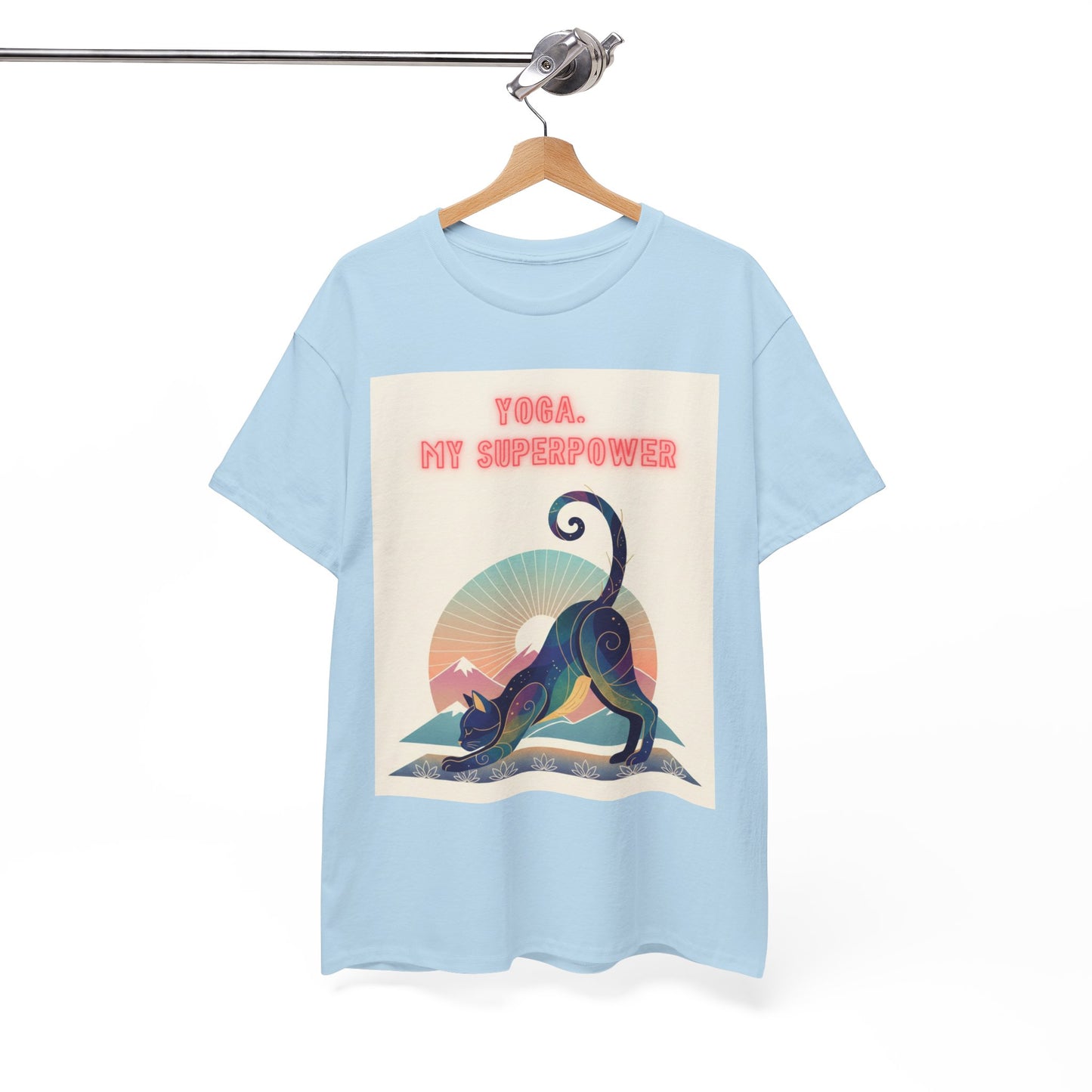 Yoga My Superpower T-Shirt — Vintage Sunset Downward Cat Tee