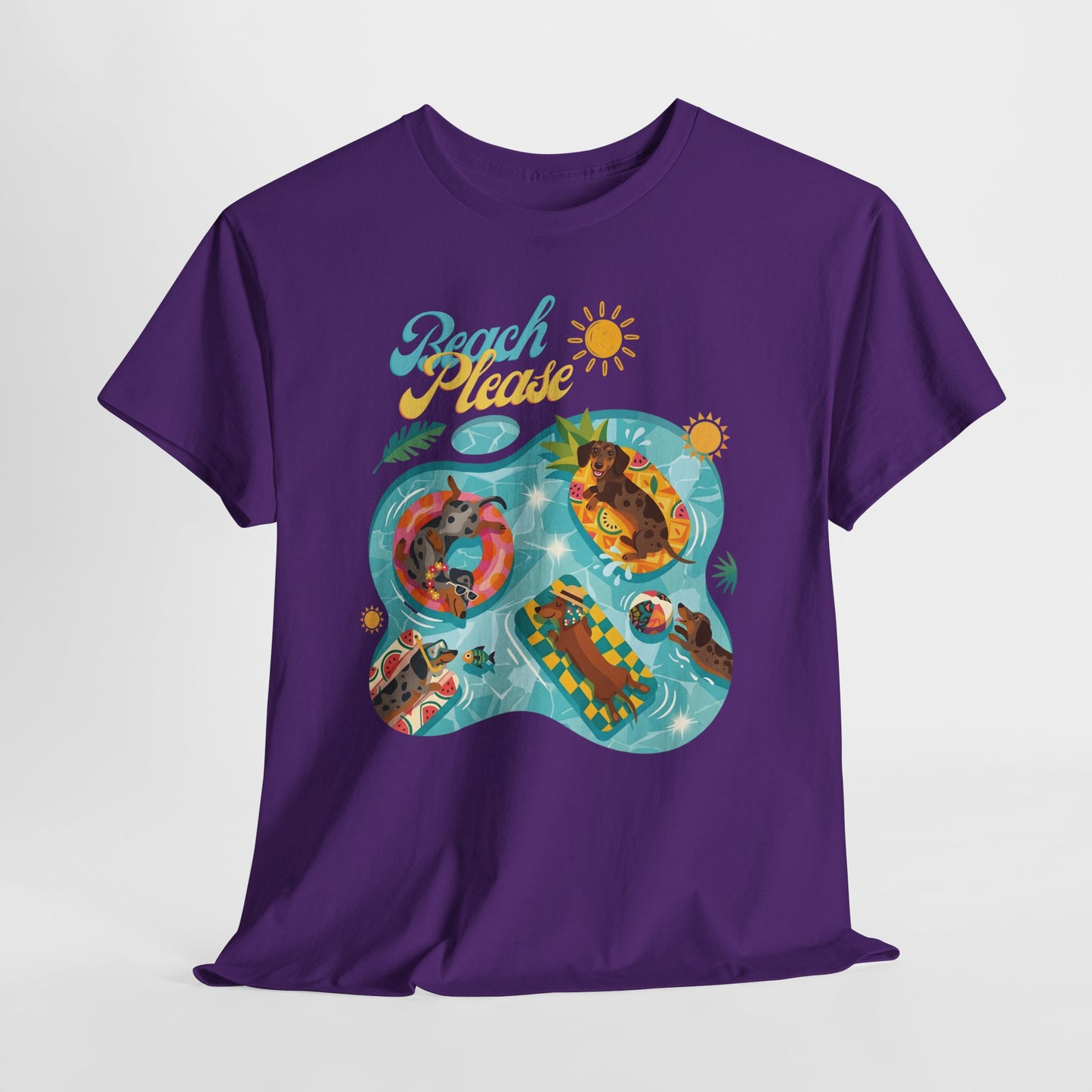 Unisex Beach Please Dachshund T-Shirt, Funny Weiner Dog Summer Shirt, Doxie Pool Party Tee, Cute Dog Lover Gift, Summer Vacation Top, Sausage Dog Graphic Tee