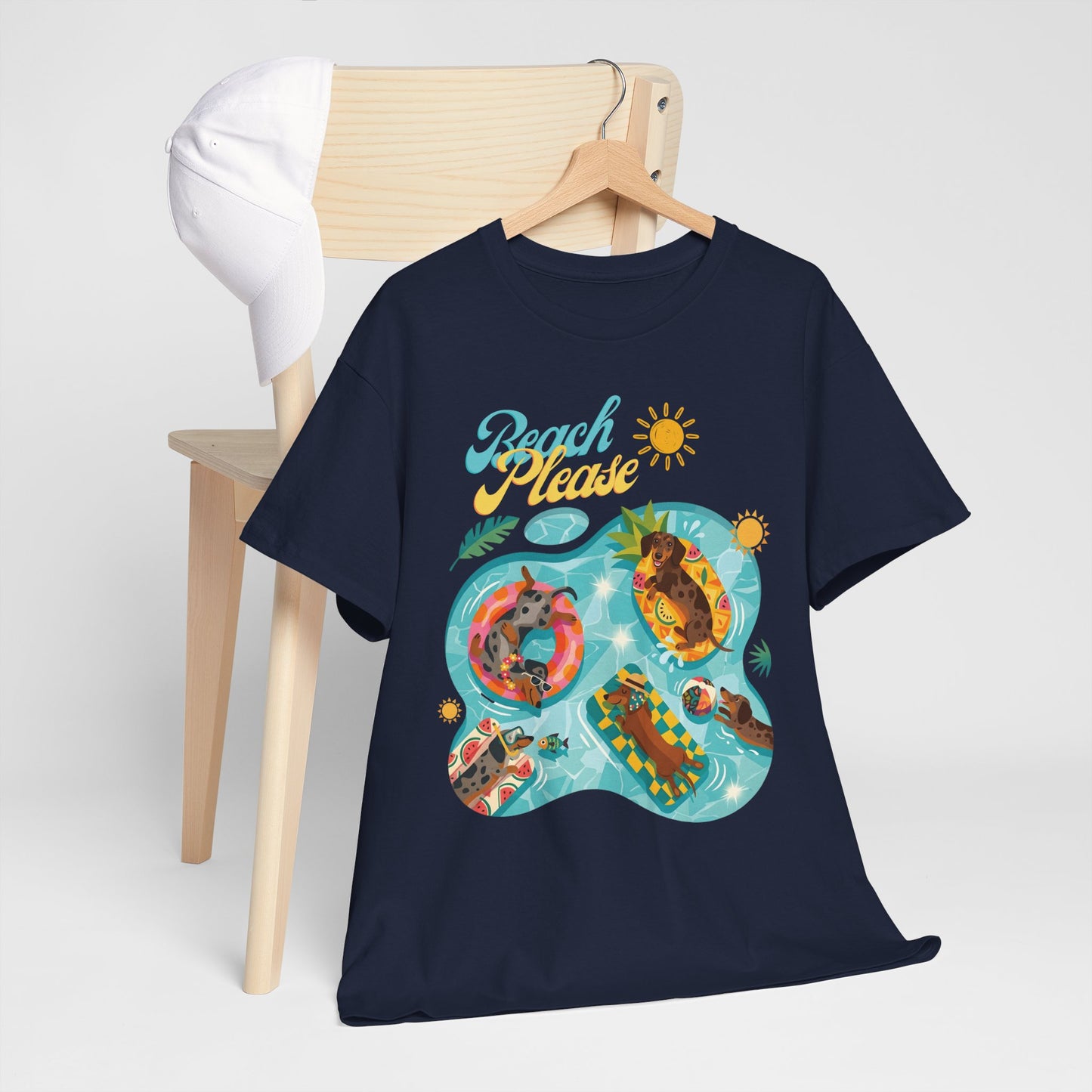 Unisex Beach Please Dachshund T-Shirt, Funny Weiner Dog Summer Shirt, Doxie Pool Party Tee, Cute Dog Lover Gift, Summer Vacation Top, Sausage Dog Graphic Tee
