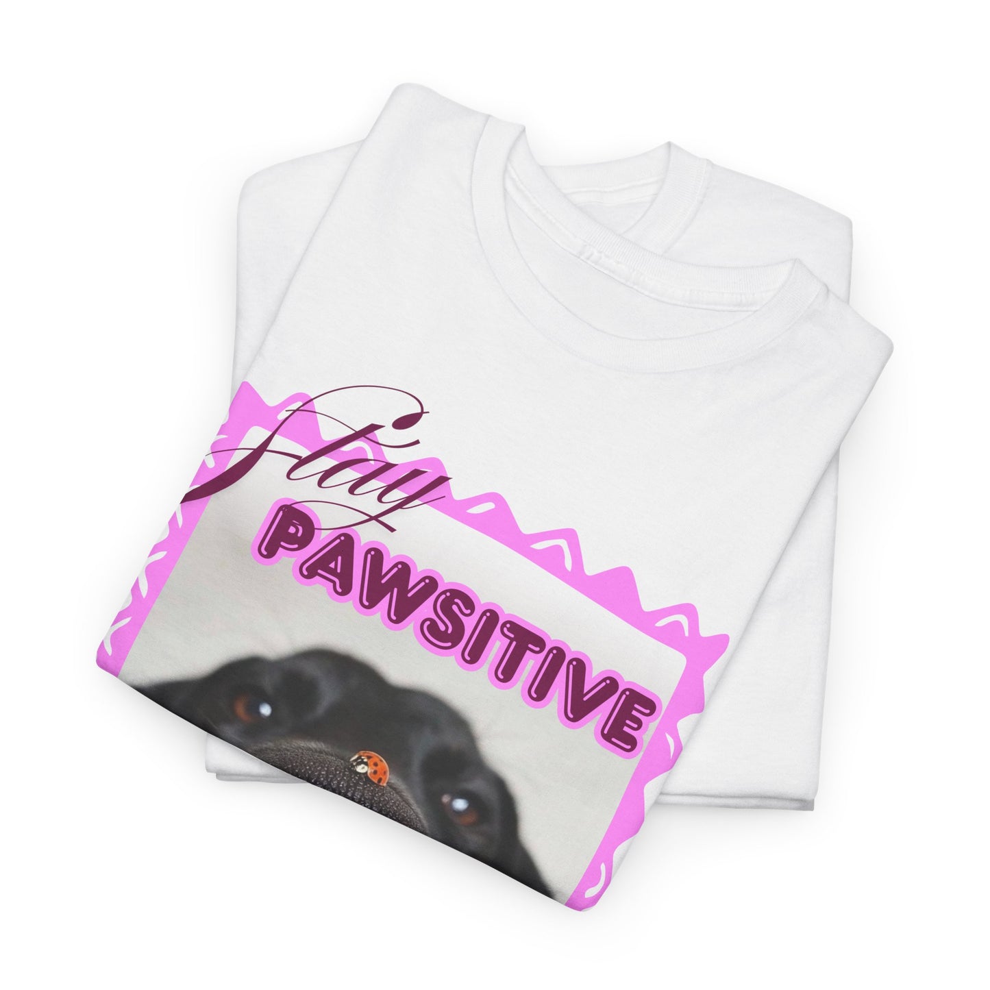 Stay Pawsitive Dog Shirt, Funny Smiling Dog T-Shirt, Gift for Dog Lover, Black Dog with Ladybug Graphic Tee