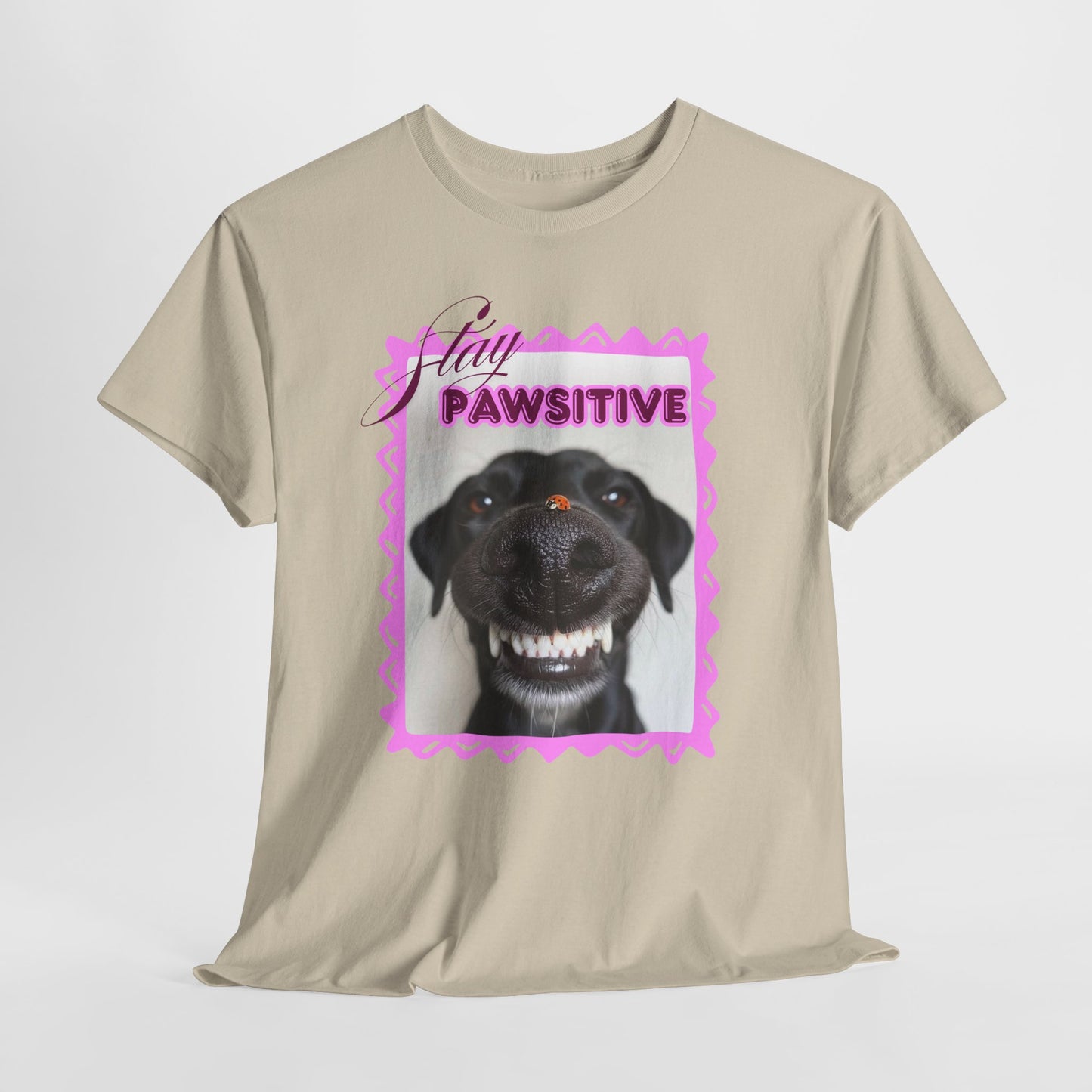 Stay Pawsitive Dog Shirt, Funny Smiling Dog T-Shirt, Gift for Dog Lover, Black Dog with Ladybug Graphic Tee
