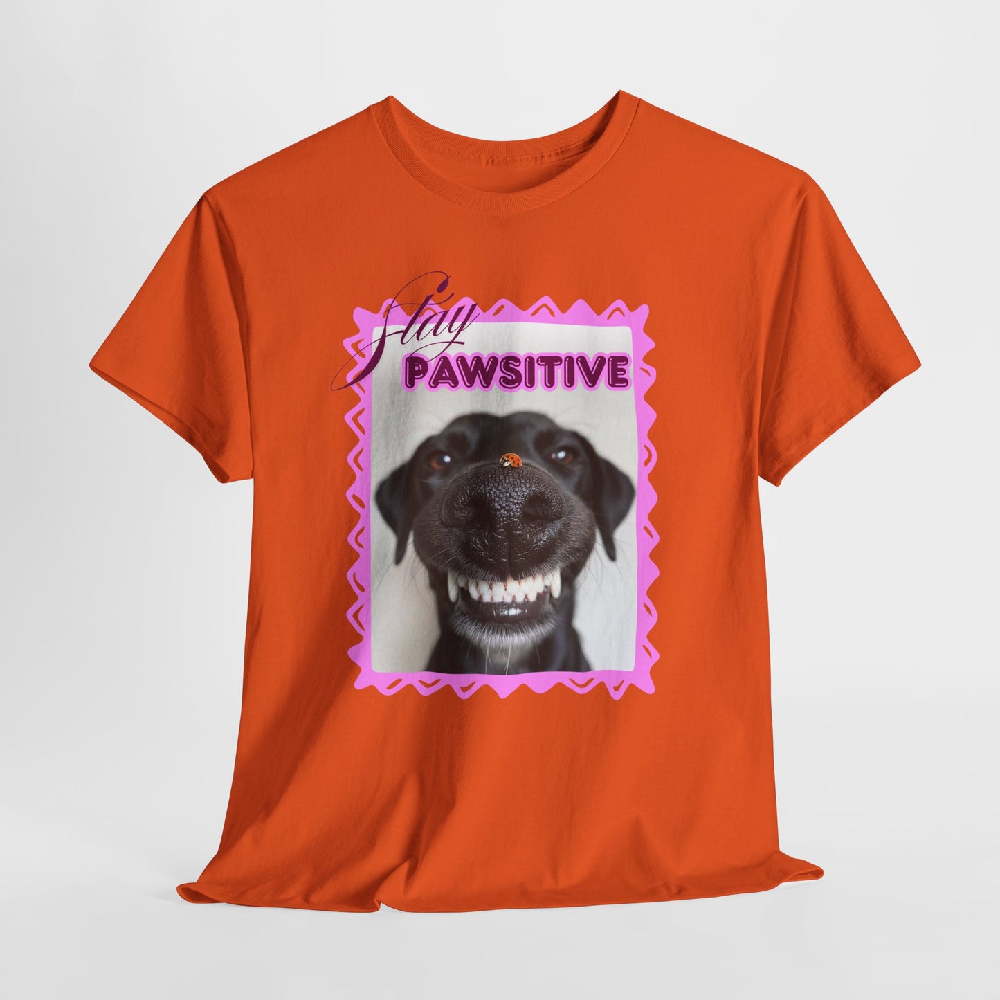 Stay Pawsitive Dog Shirt, Funny Smiling Dog T-Shirt, Gift for Dog Lover, Black Dog with Ladybug Graphic Tee