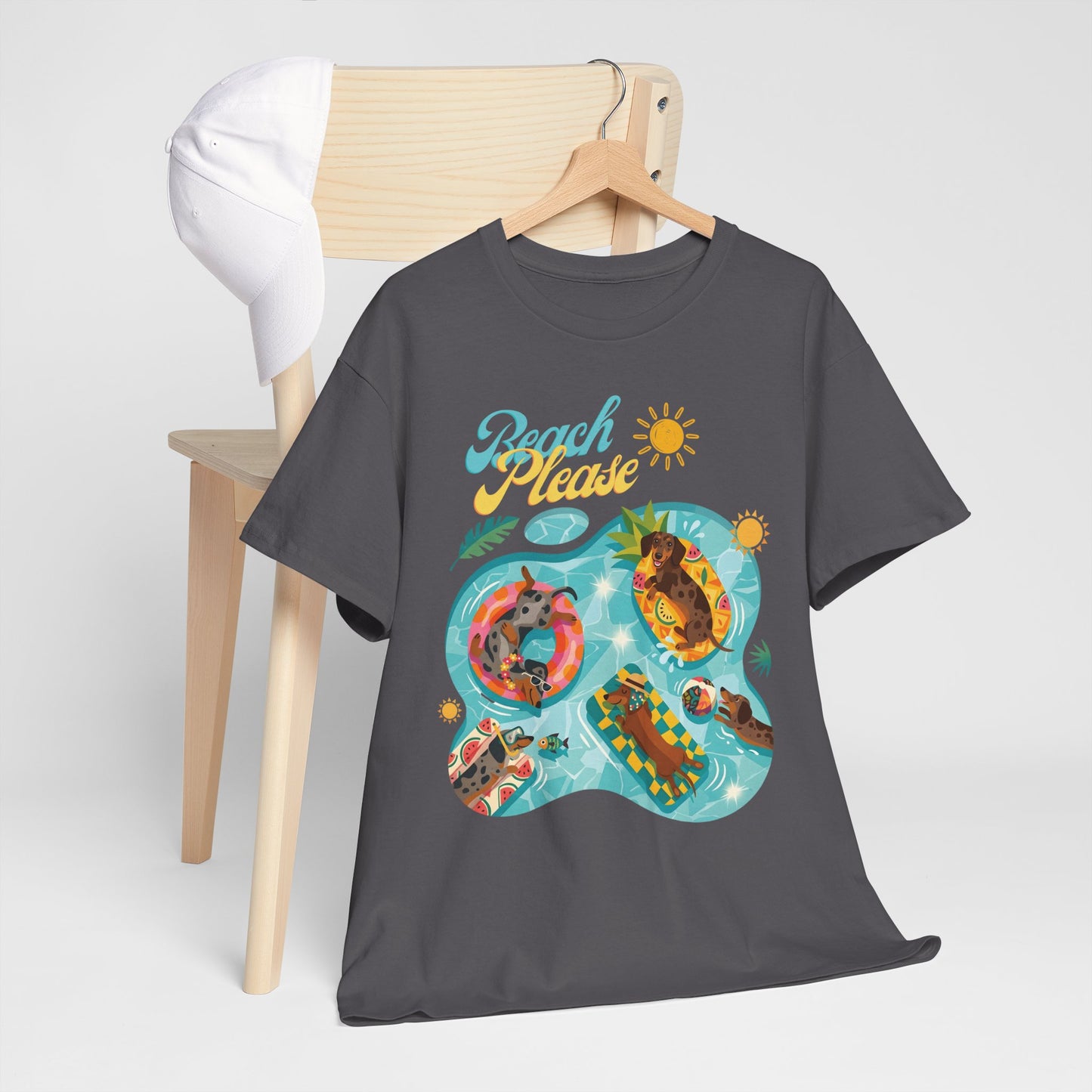 Unisex Beach Please Dachshund T-Shirt, Funny Weiner Dog Summer Shirt, Doxie Pool Party Tee, Cute Dog Lover Gift, Summer Vacation Top, Sausage Dog Graphic Tee
