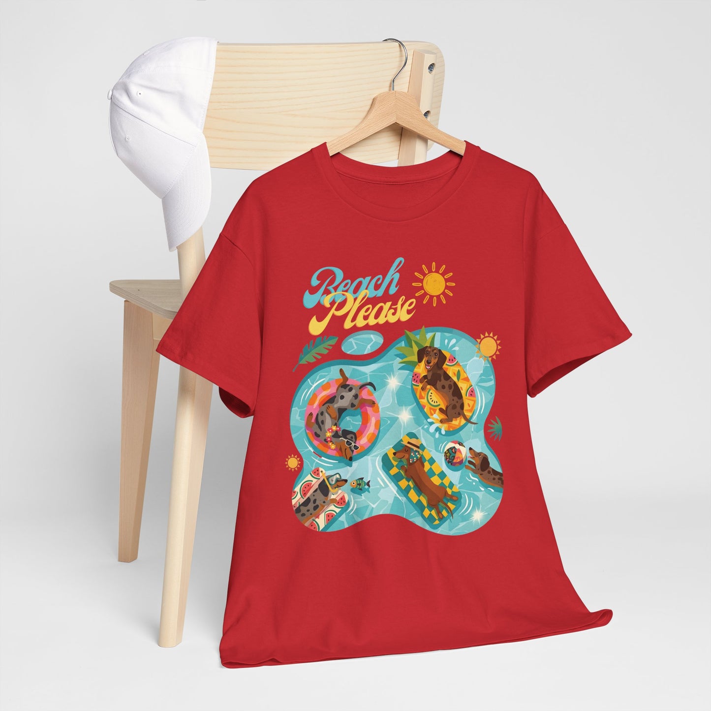 Unisex Beach Please Dachshund T-Shirt, Funny Weiner Dog Summer Shirt, Doxie Pool Party Tee, Cute Dog Lover Gift, Summer Vacation Top, Sausage Dog Graphic Tee