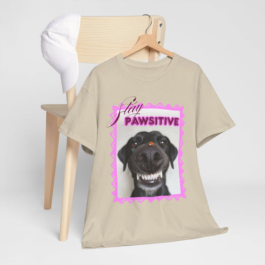 Stay Pawsitive Dog Shirt, Funny Smiling Dog T-Shirt, Gift for Dog Lover, Black Dog with Ladybug Graphic Tee