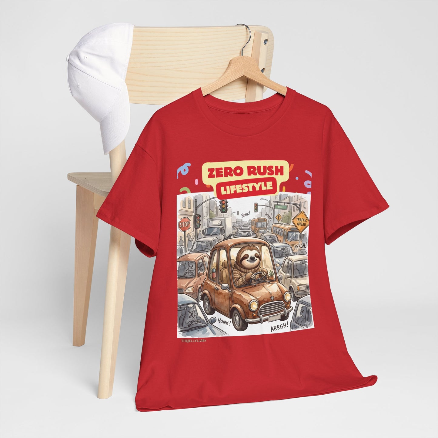 Zero Rush Lifestyle Tee — Cute Sloth Driving Graphic T-Shirt
