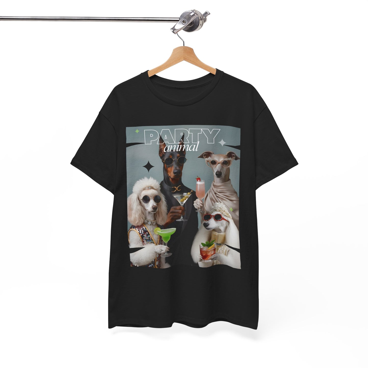 Unisex T-Shirt —Fashionable Dogs Holding Cocktails Graphic Shirt – Unique Gift for Whippet & Poodle Owners