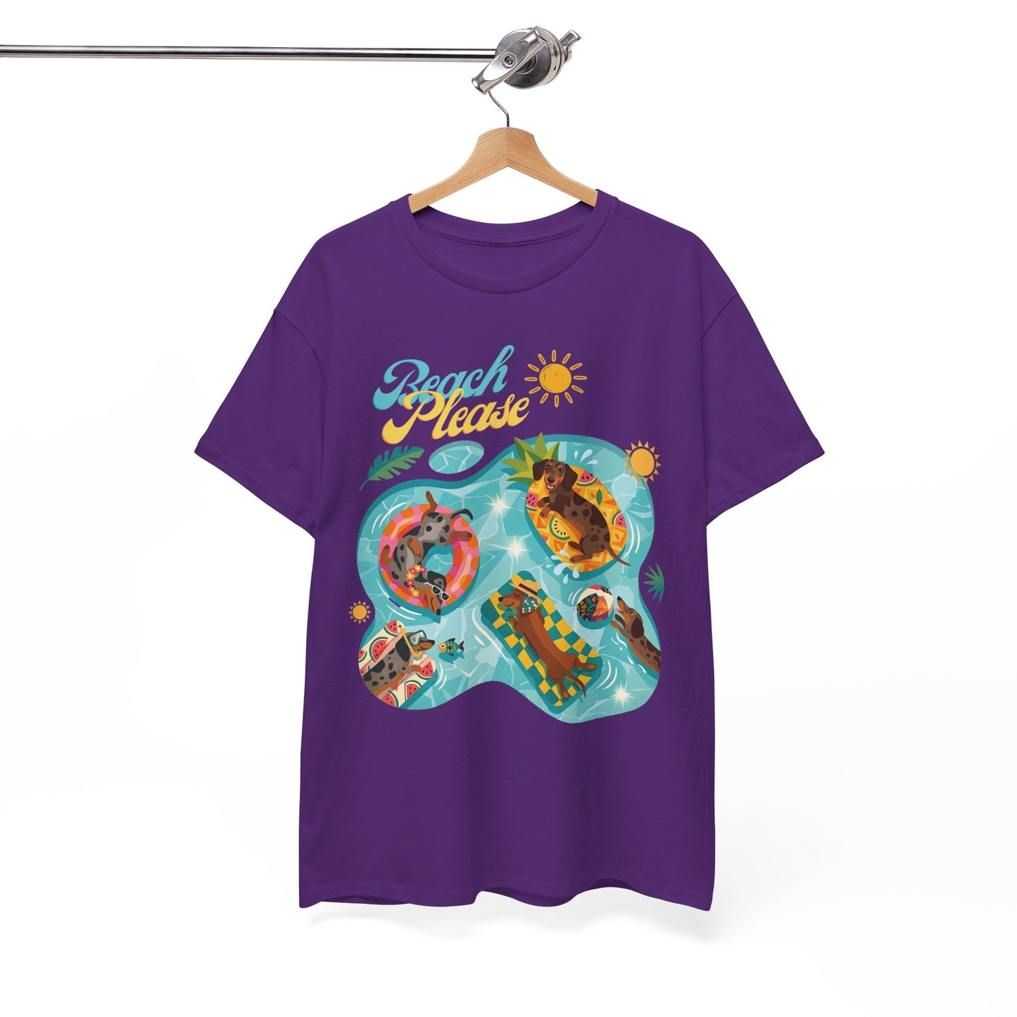 Unisex Beach Please Dachshund T-Shirt, Funny Weiner Dog Summer Shirt, Doxie Pool Party Tee, Cute Dog Lover Gift, Summer Vacation Top, Sausage Dog Graphic Tee